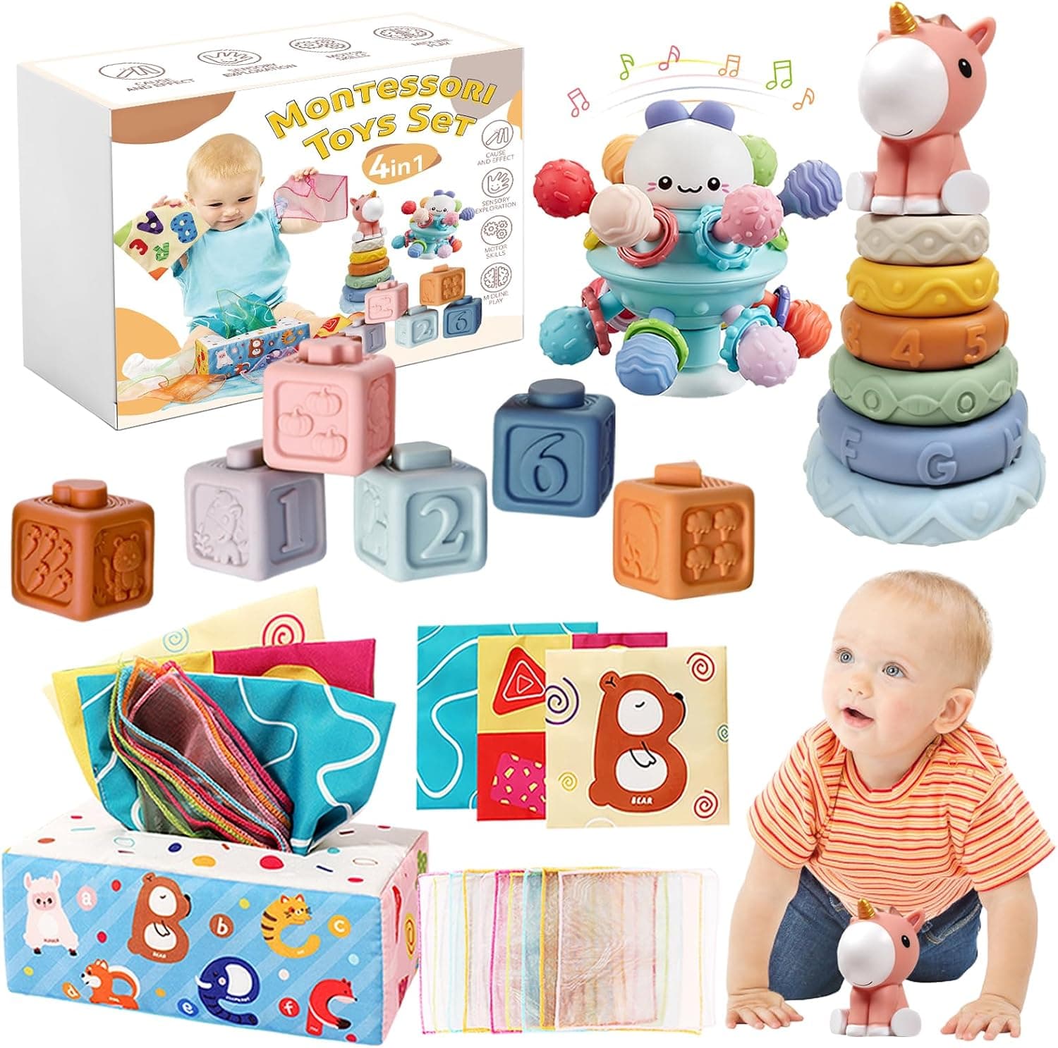 Juguetes Bebes 6-12 Meses, 4 en 1 Juguetes Montessori 1 Años -3 Años