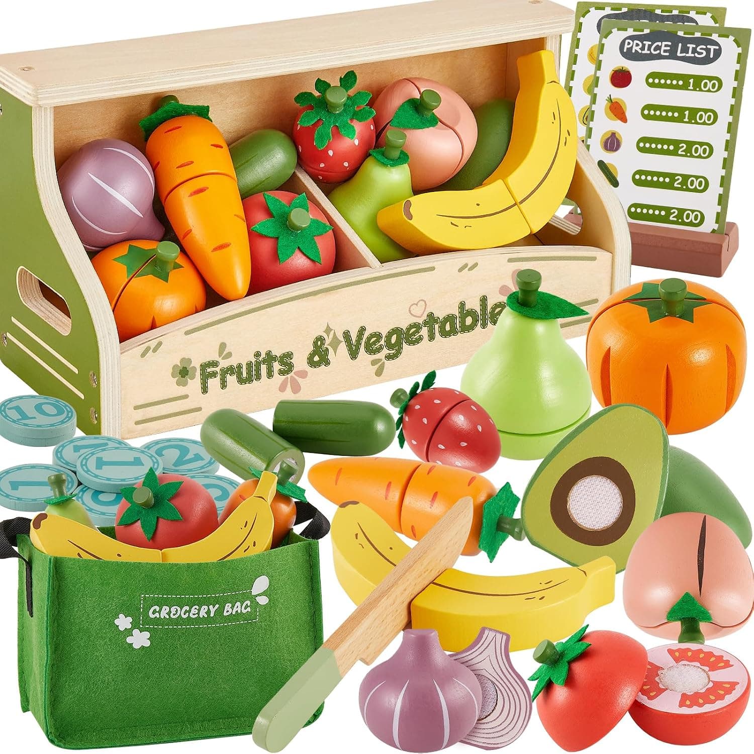 BUYGER Frutas y Verduras Juguete para Cortar, Comida Juguete Cocinita