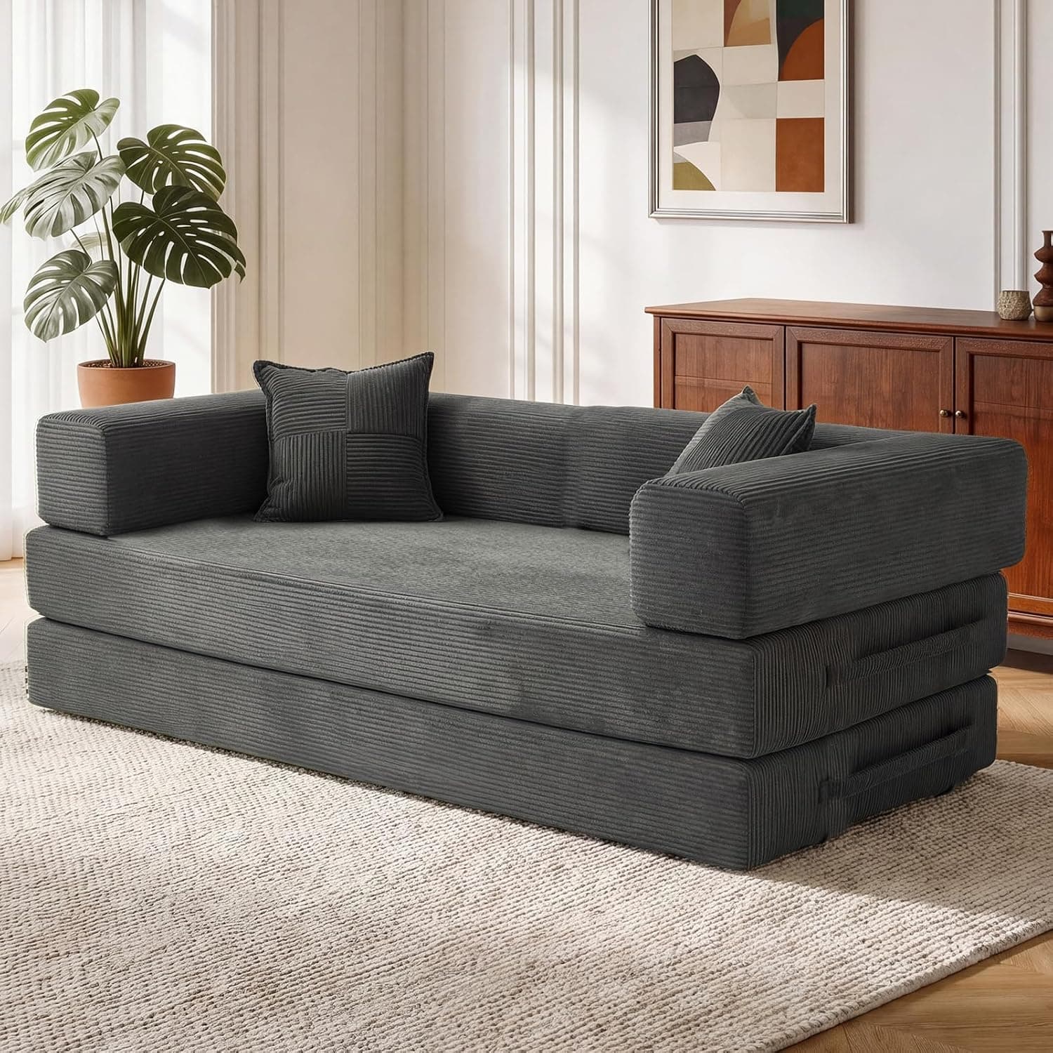 200cm Sofá Cama 3 Plazas con Espuma y Muelles para Salón,Gris