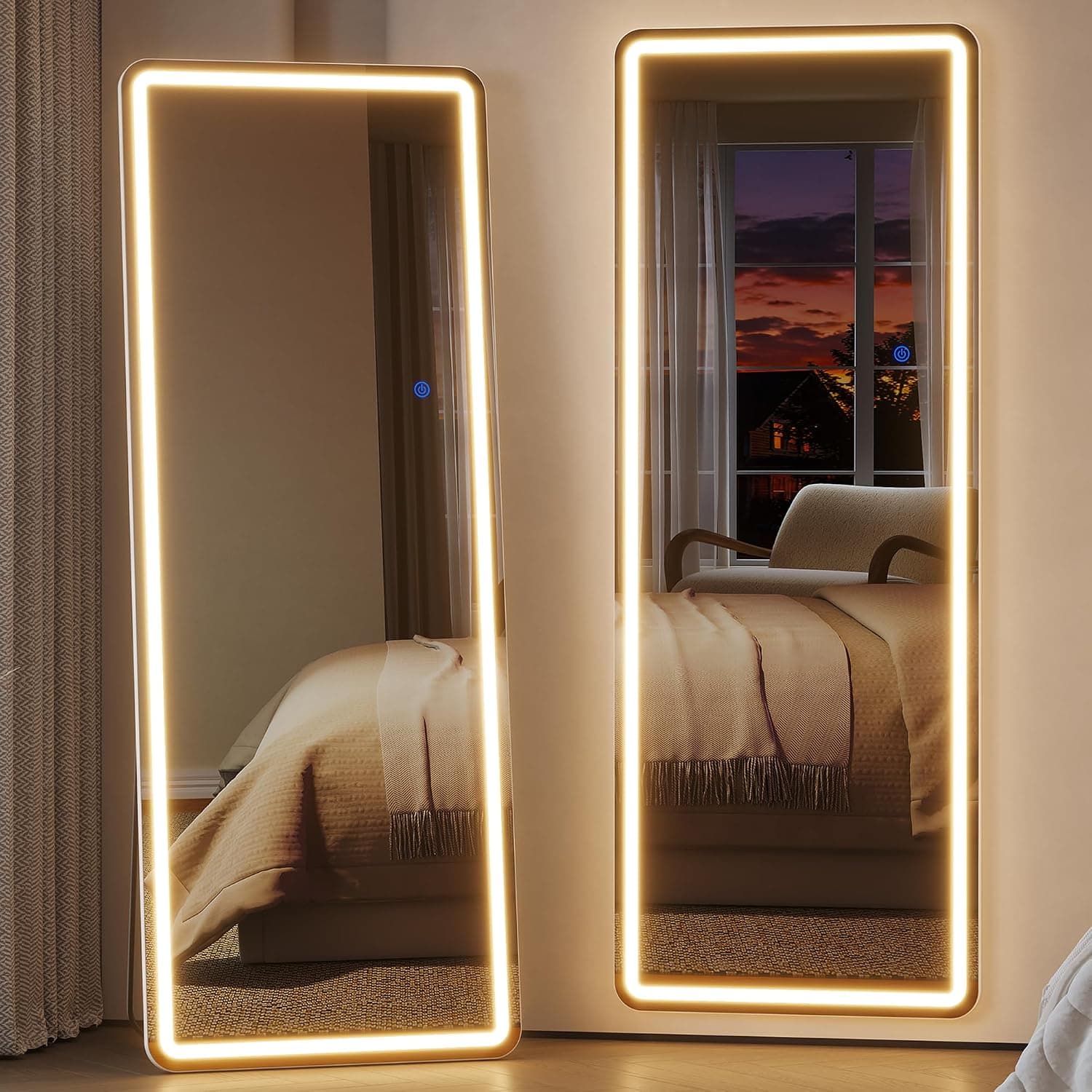 ZKIODV Espejo de pie de Cuerpo Completo con iluminación, 160 x 50 cm LED Espejo Grande, Espejo de Pared Grande, Espejo de Cuerpo Completo con Soporte, Espejo de pie para Dormitorio, salón, Pasillo