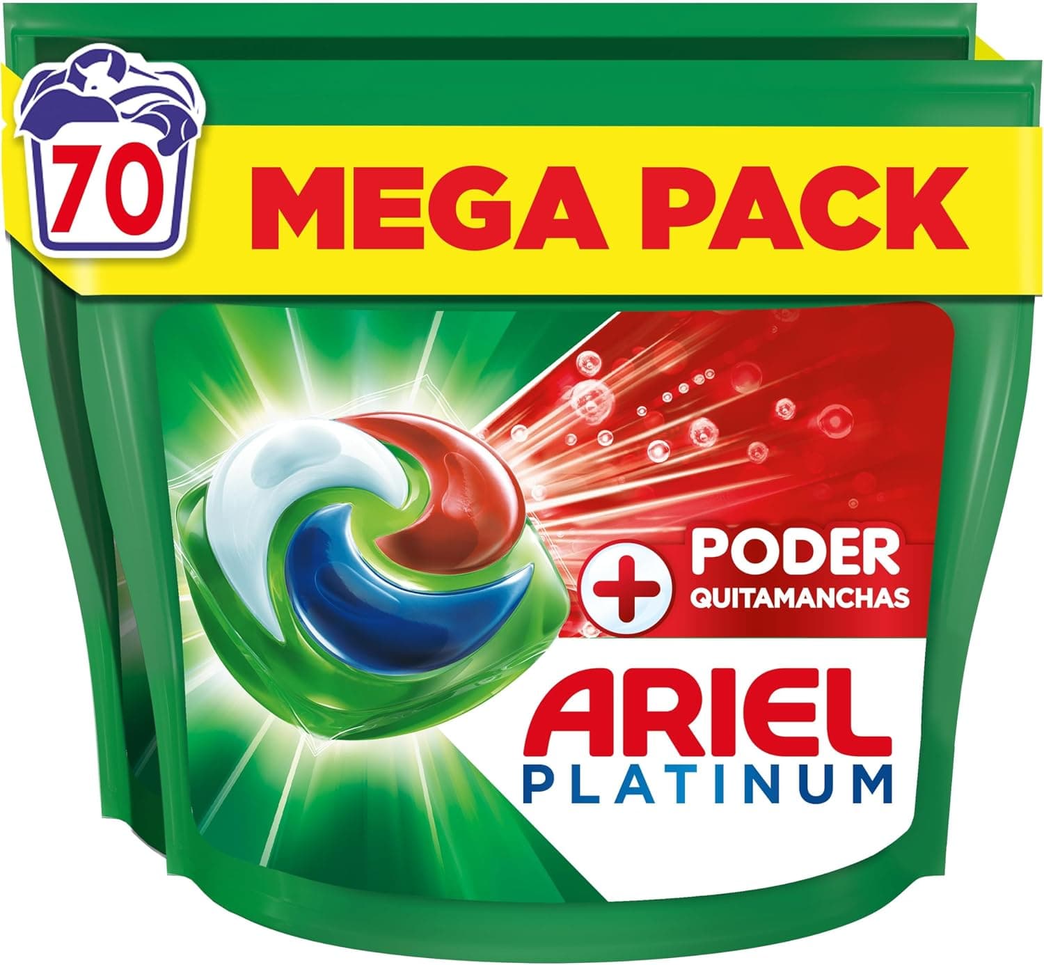 Ariel PODs Platinum, Detergente Líquido En Cápsulas + Poder Quitamanchas Cápsulas, 70 Lavados