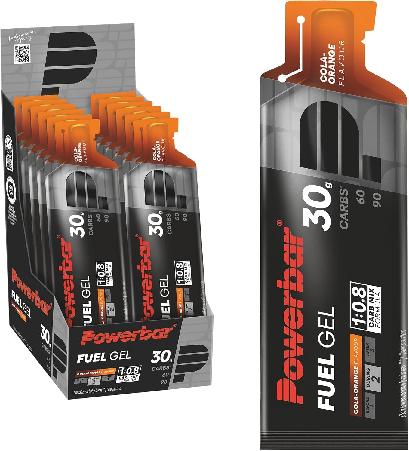 Powerbar - Black Line - Fuel 30 Gel - Cola-Orange - 12x50ml - Gel energético alto en carbohidratos - sin cafeína