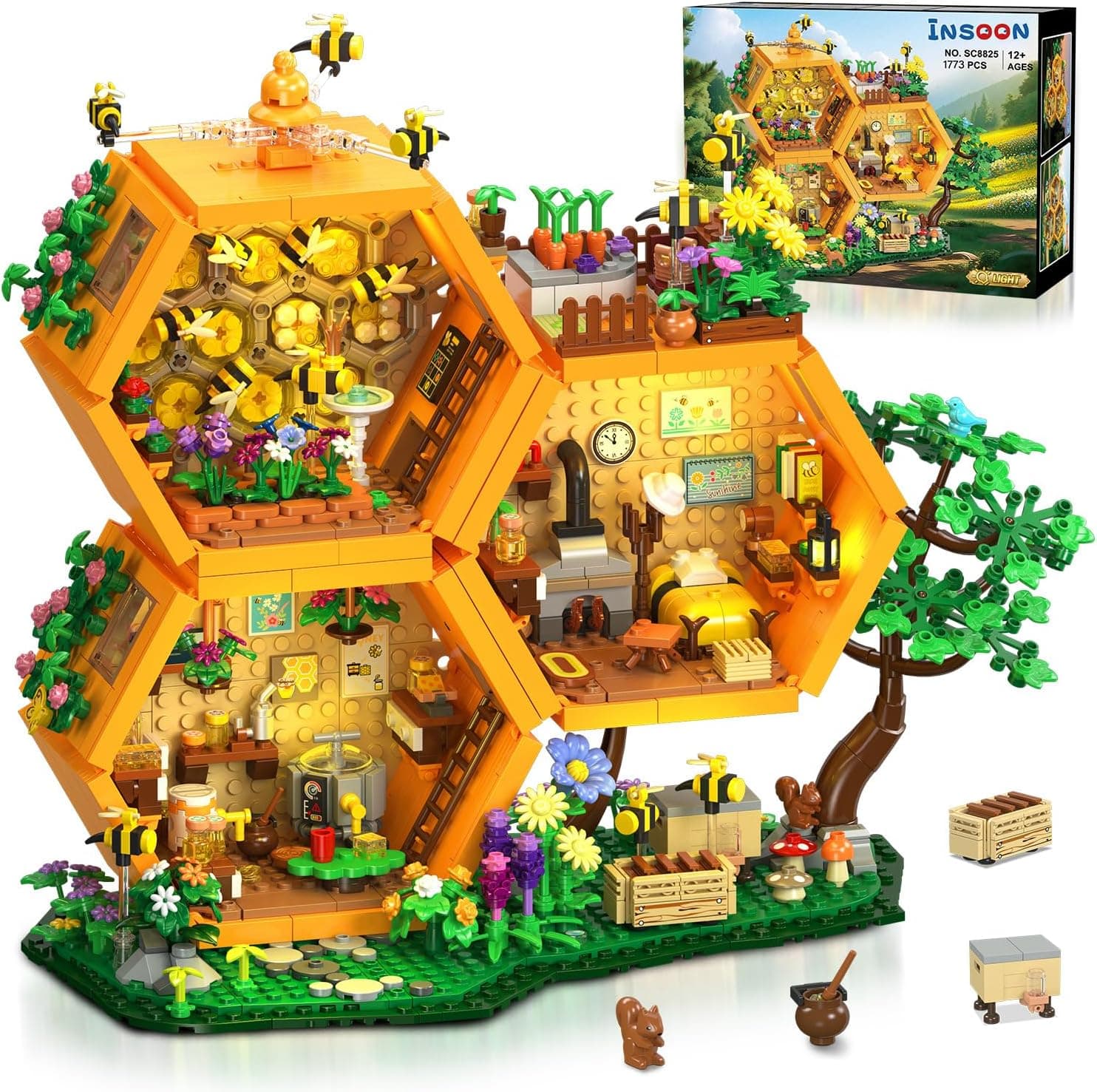 INSOON Set de Construcción Casa Granja de Abejas con Luz para Adultos