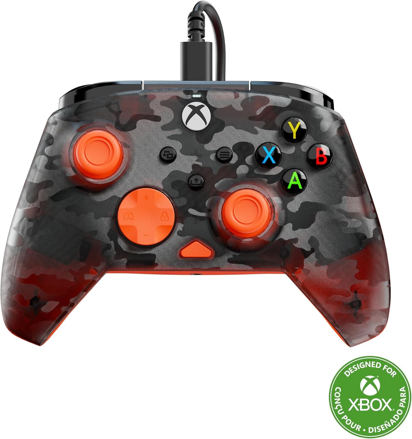 Turtle Beach Rematch Core Ghost Camo Negro/Naranja - Mando con cable - Con licencia para Xbox Series XS, Xbox One y PC - Botones de audio, motores de vibración y disparadores de pulso, cable de 3 m