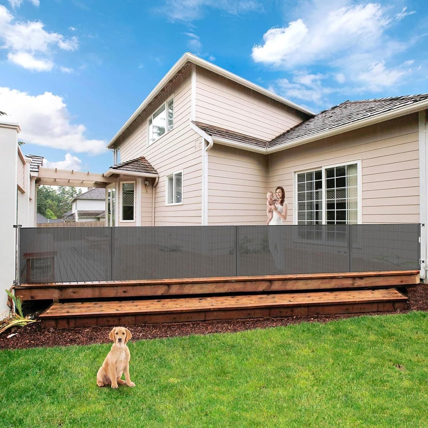 Barrera De Seguridad Retráctil para Niños y Perros, Apta para Uso En Interiores y Exteriores(gris-500cm)