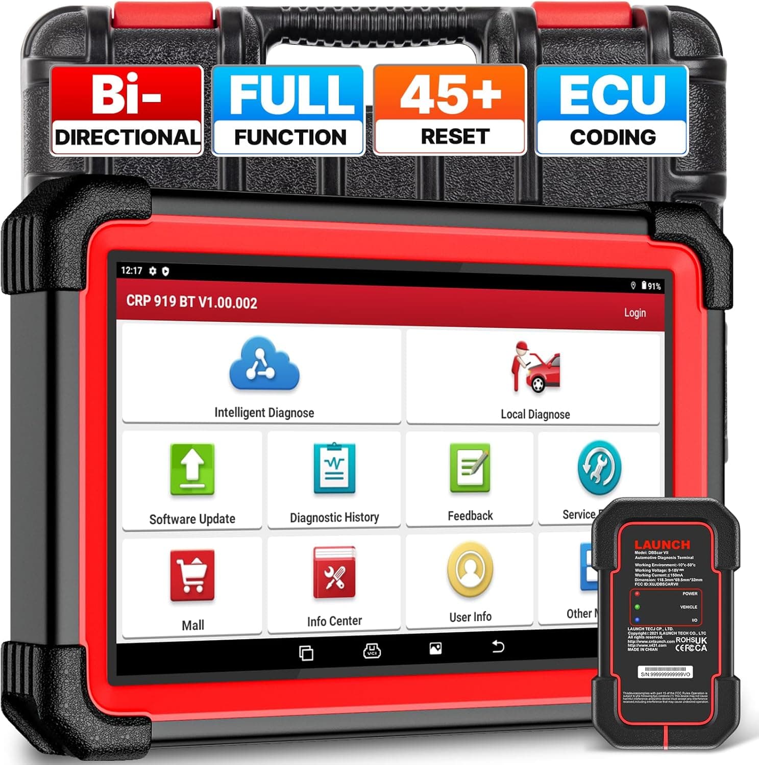 LAUNCH X431 CRP919E BT OBD2 Maquina Diagnosis Coche Multimarca Español, Scanner Control Bidireccional, NivelOE, CANFD&DOIP, FCA SGW, Codificación ECU, 45+ Funcíon Reinicio, 2 Año Actualización