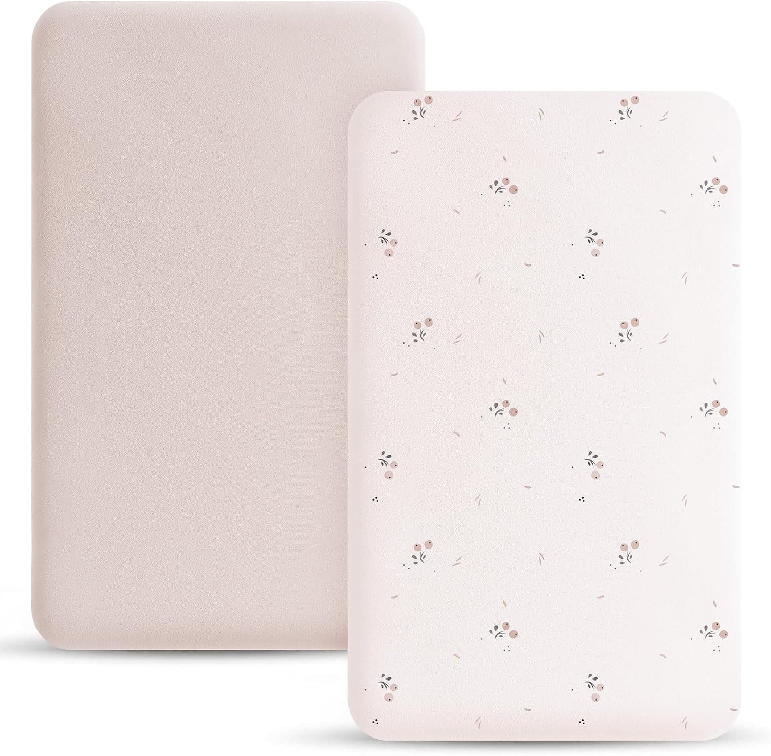 Bearmoss Juego de 2 Sabanas Minicuna 50x90cm Sábana Bajera para Cuna de Bebé Suave Transpirable para Cuna Sabanas Microfibra con Esquinas Elásticas para Cunas y Capazos(Flores, 50x90cm)