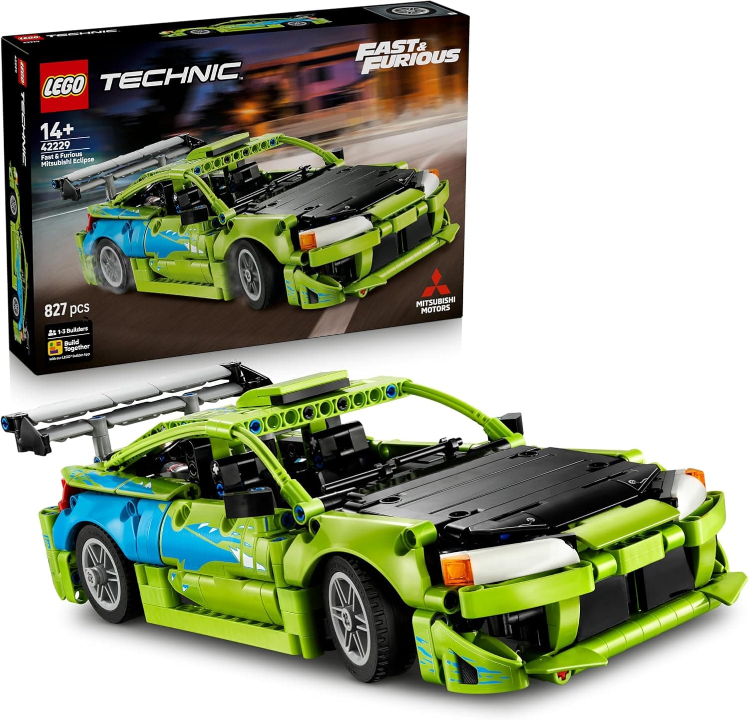 LEGO Technic Coche Mitsubishi Eclipse de Fast and Furious - Kit de Construcción Stem Coleccionable con Dirección y 2 Botellas de Óxido Nitroso - Regalo para Chicos de 14+ Años y Fans Adultos - 42229