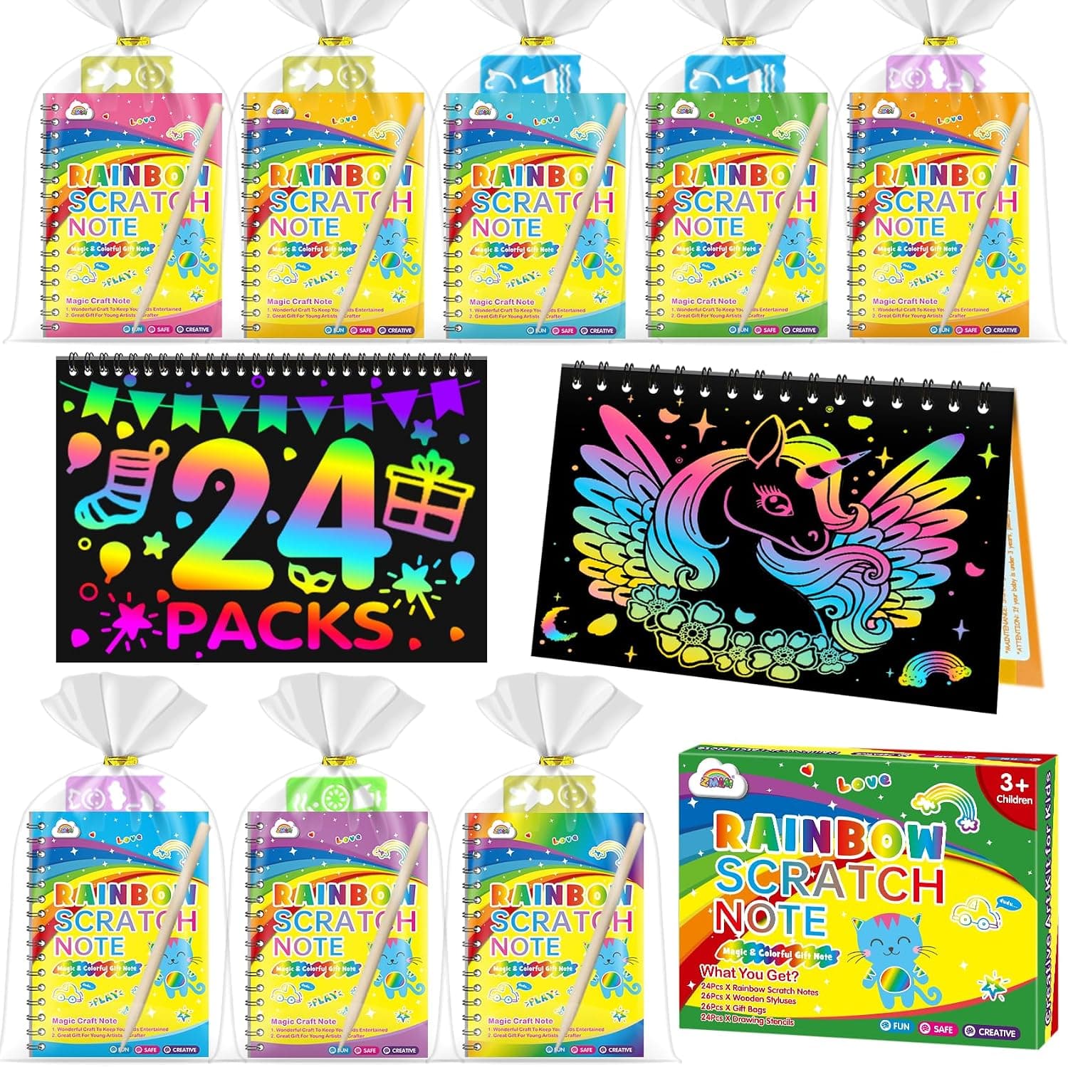 ZMLM 24 Scratch Art Manualidades Kit con 24 Plantilla y Lápiz de Madera