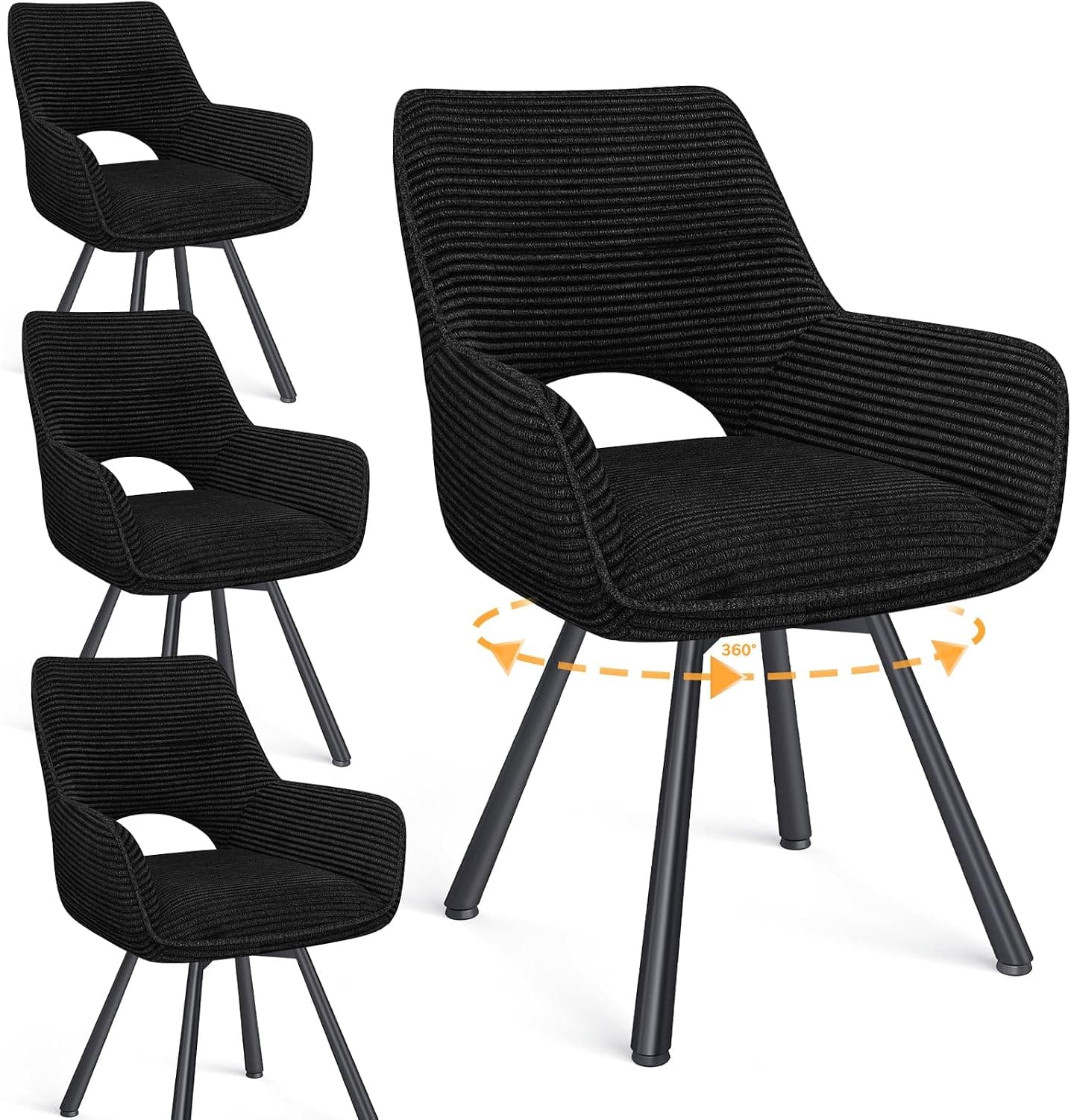 WAFTING Sillas de Comedor Giratoria 360°, Sillas Comedor Pack 4, Negro