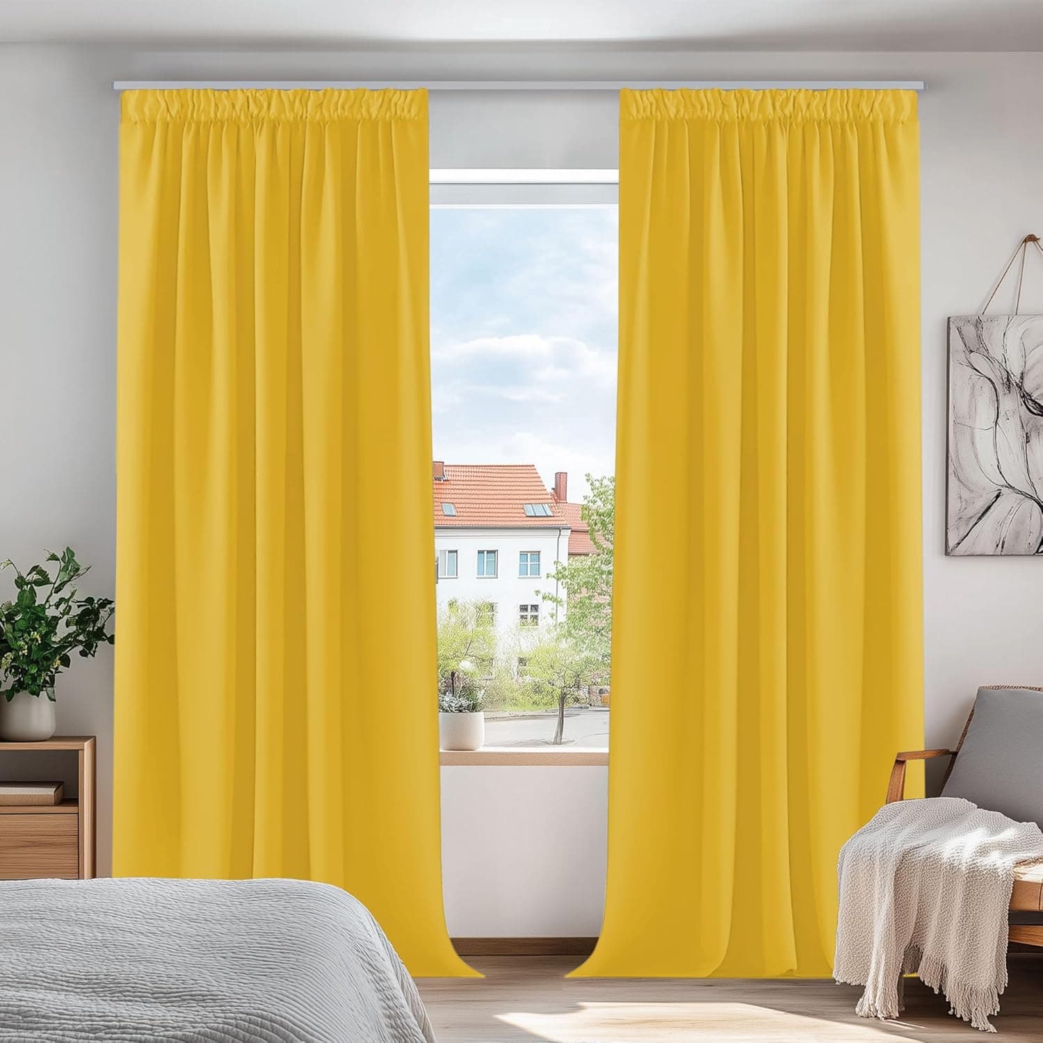 Deconovo Cortinas Opacas Térmicas, 2 Piezas, 140x200 cm, Amarillo