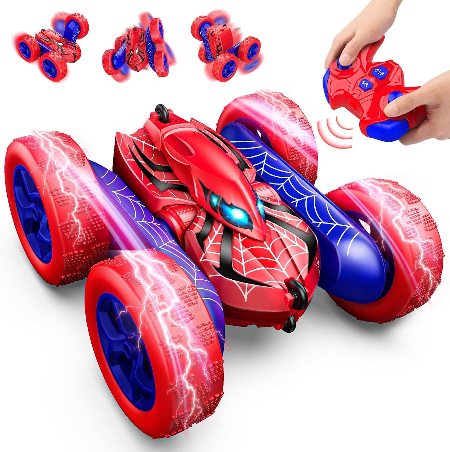 Dreamlandia Coche Teledirigido Niños 3 4 5 6 7 8 Años, 2,4Ghz, 360° Rotación con Luces, Coche RC Monster Truck Juguete Niños Niñas 3-12 Años, Type-C Batería Recargable, Regalo Cumpleaños Navidad