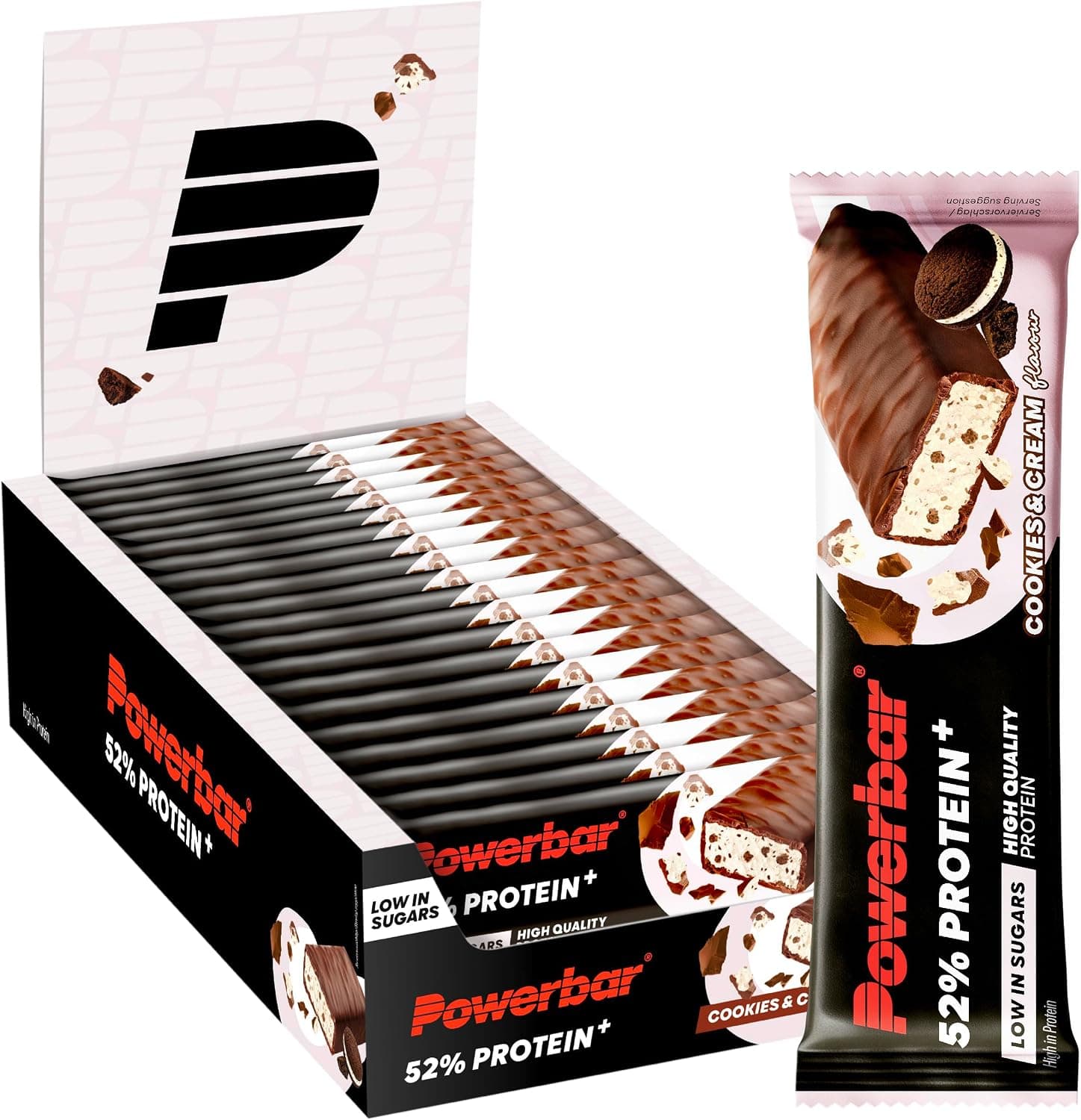 Powerbar - 52% Protein Plus - Cookies&Cream - 20x50g - Barrita rica en proteínas - Baja en azúcar
