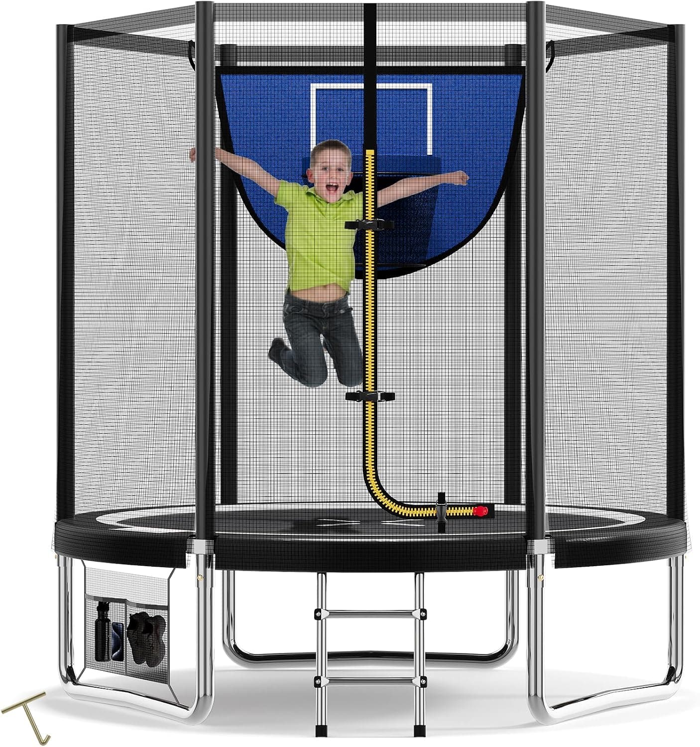 Devoko Cama Elástica Exterior para Niños Ø 183/228/305/366/427 cm, Trampolines para Niños con Malla de Zapatos, Escalera, Red de Seguridad, Capacidad de Carga 50-150 kg