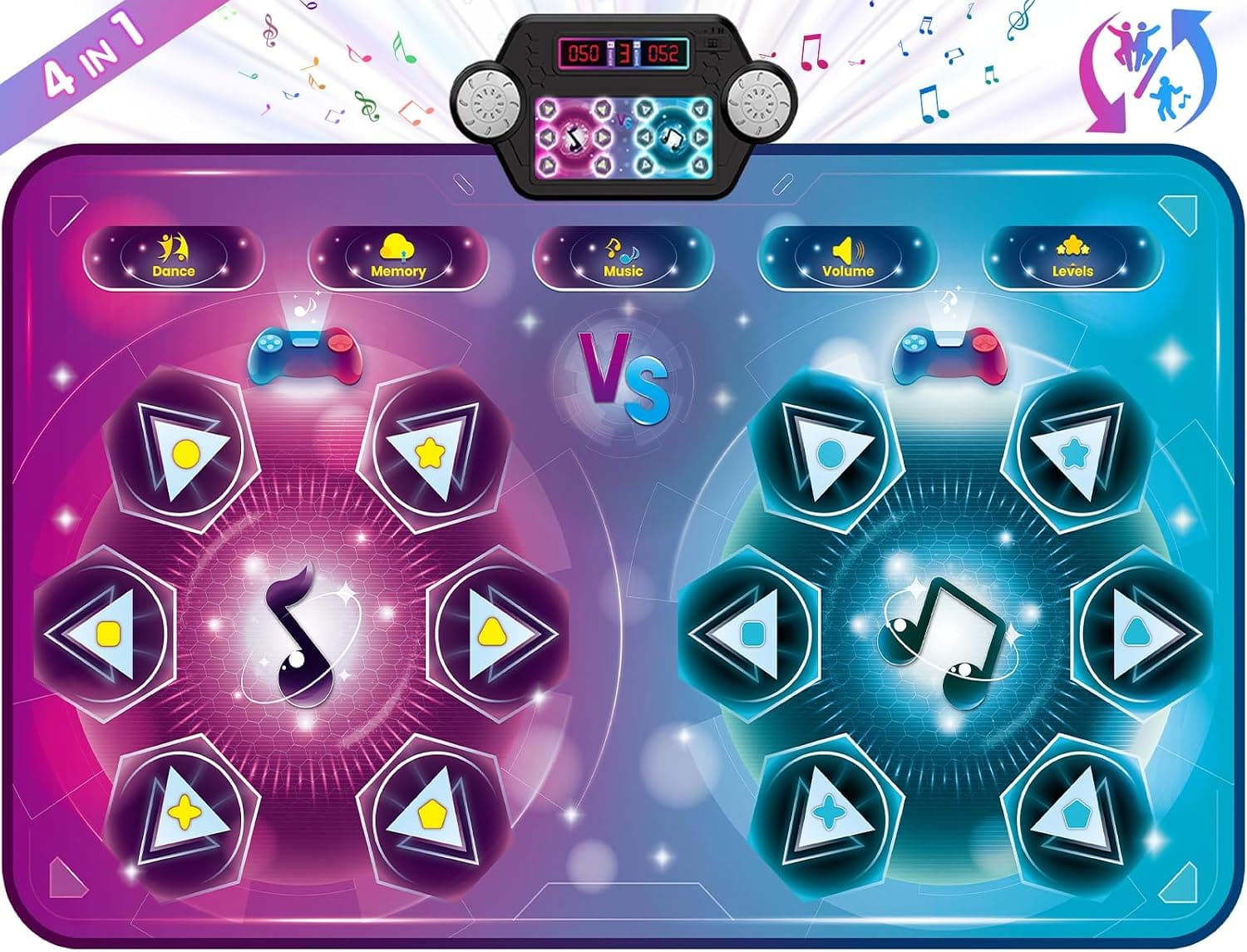 2026 Esterilla de Baile para Dos Usuarios, Alfombra Electrónica de Baile (Modo de un Jugador y Modo de dos Jugadores), Juego de Baile con Caja de Batería LED, Regalos de Cumpleaños para Niños y Niñas