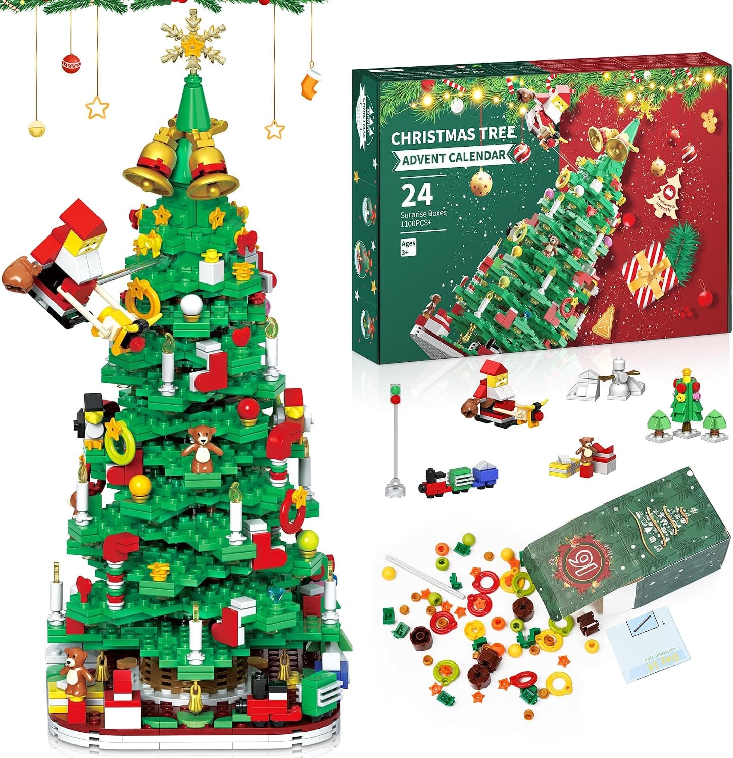 Joozmui Calendario de Adviento 2026 para niños, juguetes para el árbol de Navidad, juguetes para la cuenta atrás de Navidad, calendario de Navidad con más de 1100+ piezas, regalo para niños y niñas