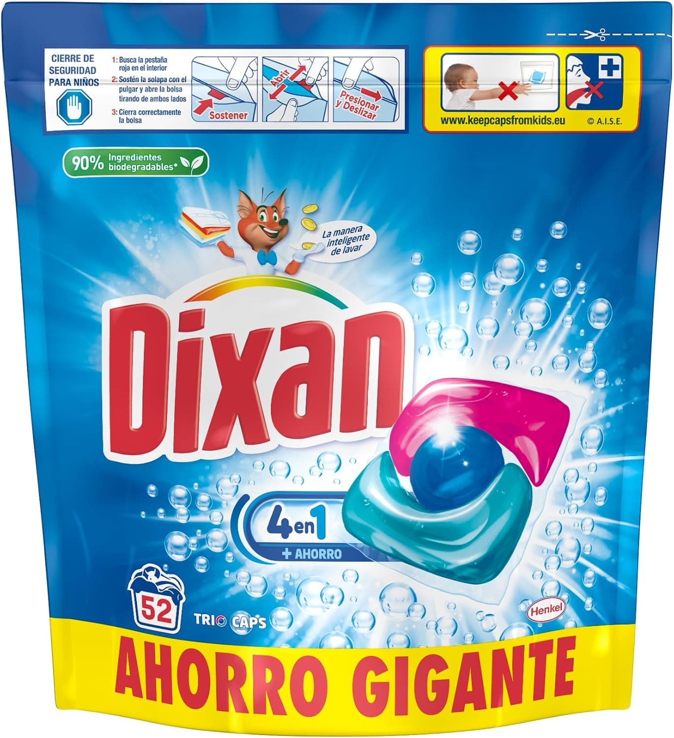 Dixan Trio Caps Total 4 en 1, Detergente en Cápsulas para Lavadora, 52D