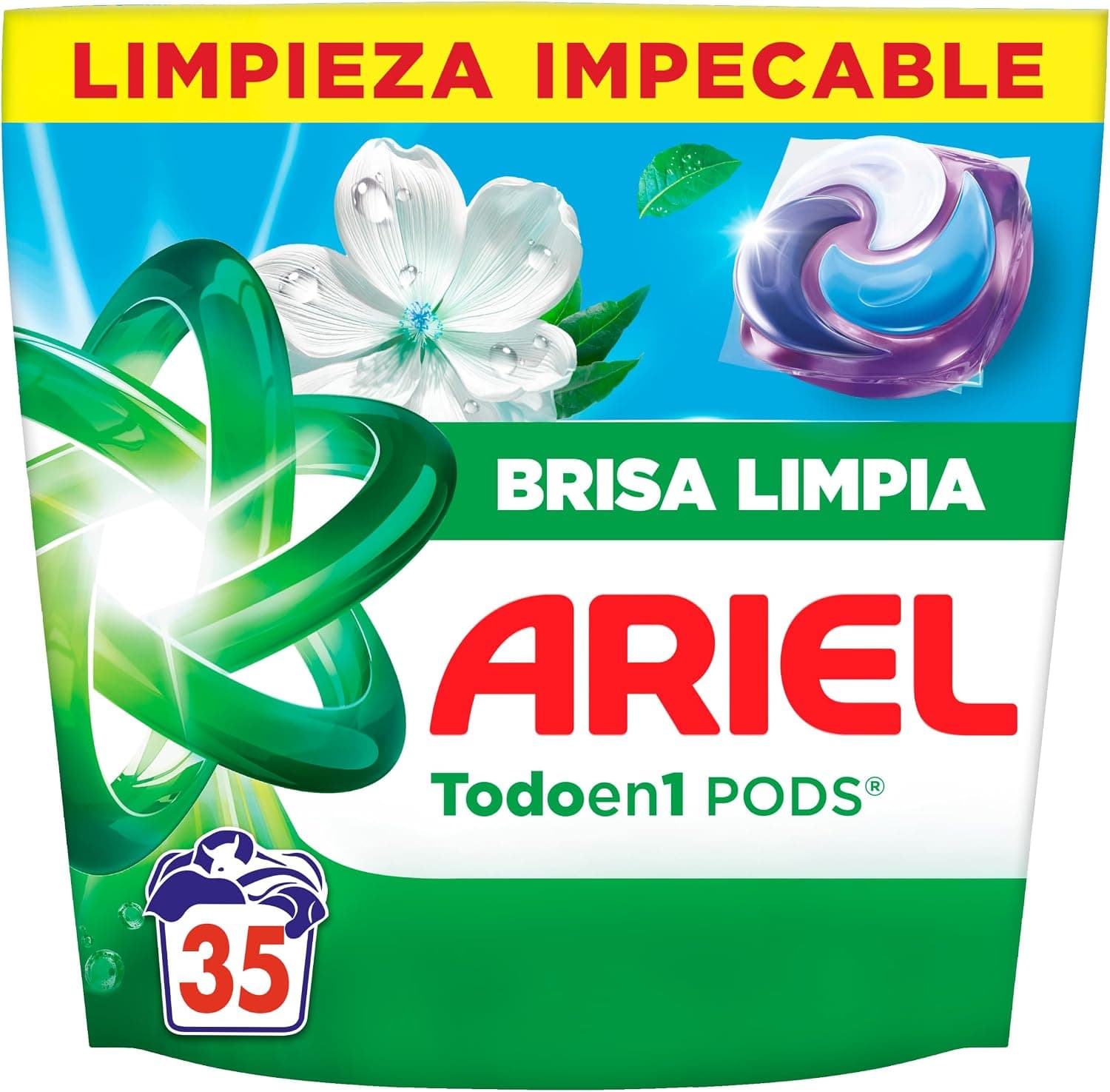 Ariel PODS Todo En 1, Detergente Líquido En Cápsulas 35 Lavados, Brisa Limpia