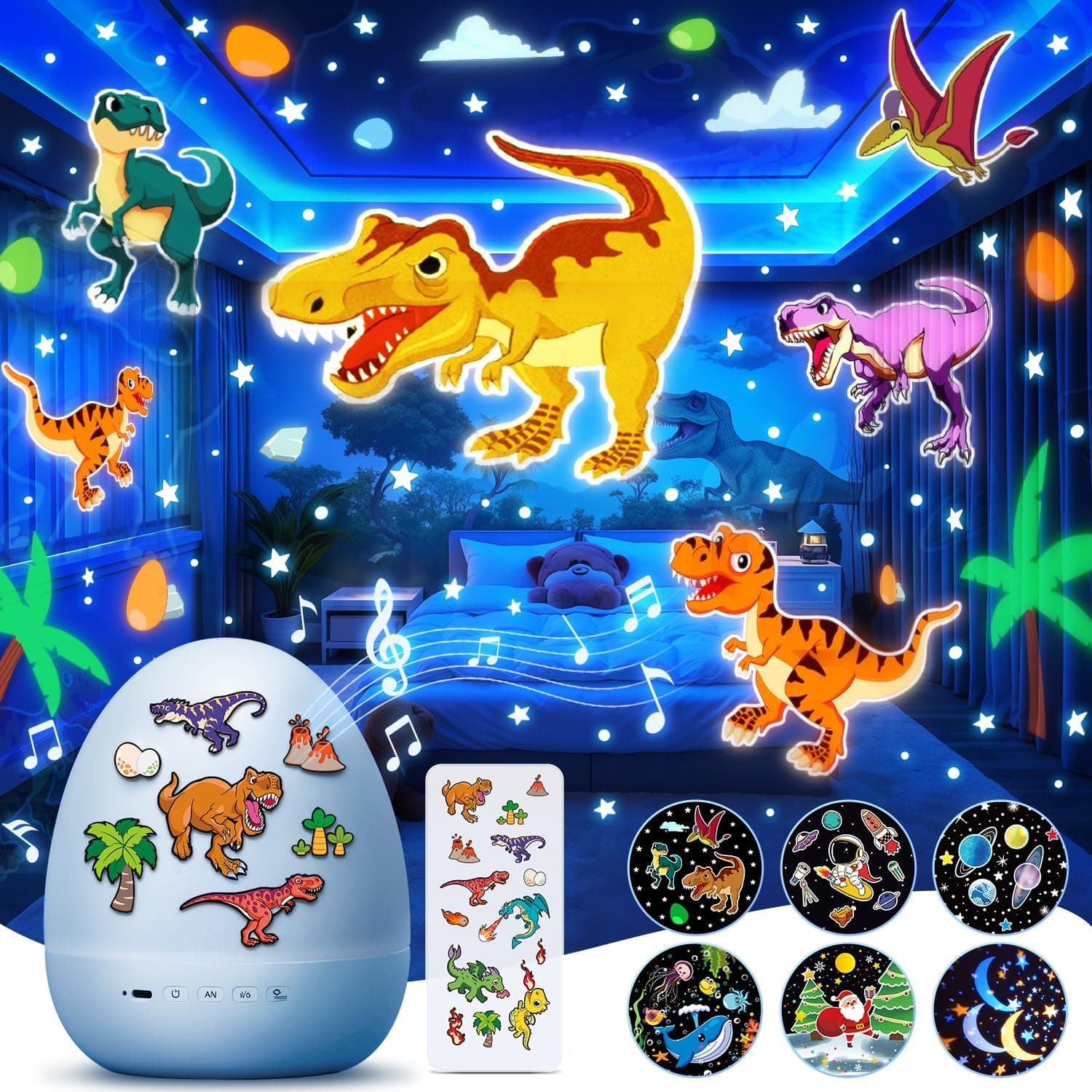 Proyector Huevo Dino Infantil, Luz Nocturna Juguete con 12 Películas