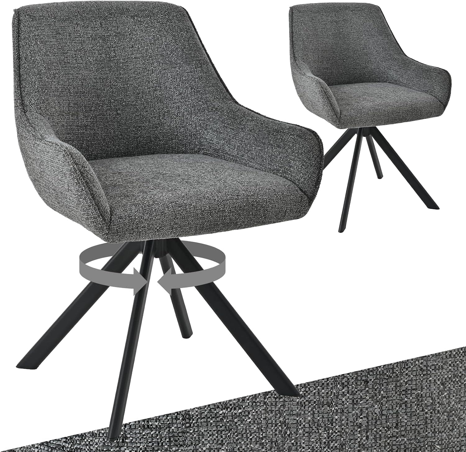 Pack 2 Sillas de Comedor Giratorias Chenilla Gris Pizarra