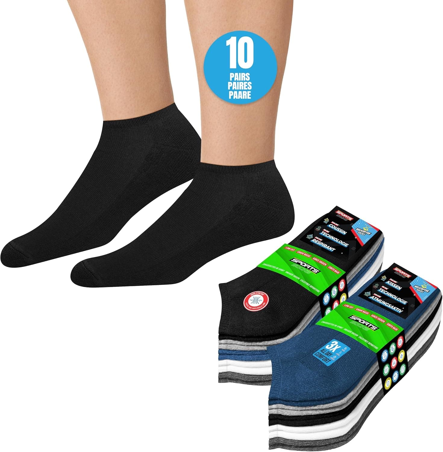 SOXCO 10 Pares Calcetines Tobilleros Mujer Hombre Verano Calcetines Cortos Bajos, paquete de 10