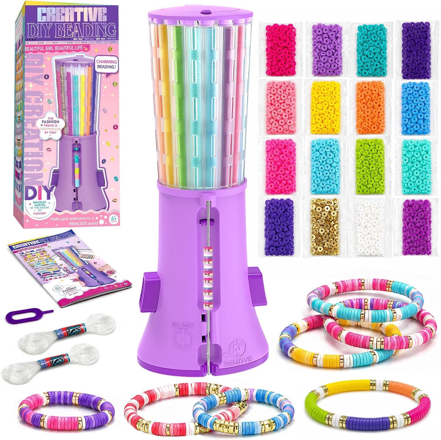 Fozcmisw Máquina Infantil para Hacer Pulseras, 2600+ Cuentas en 16 Colores