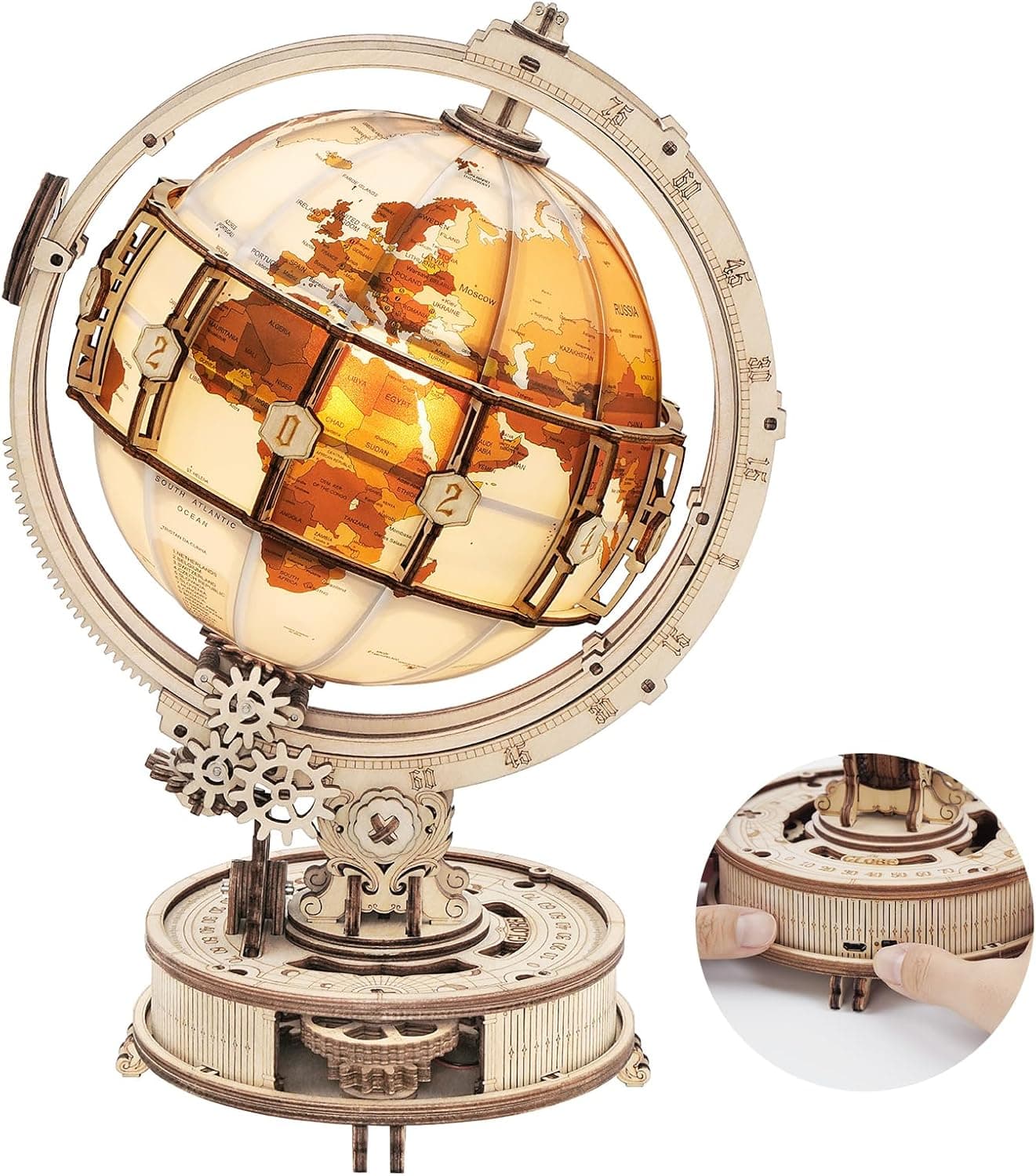ROBOTIME Globo Luminoso Puzzle 3D de Madera con Luz LED para Adultos
