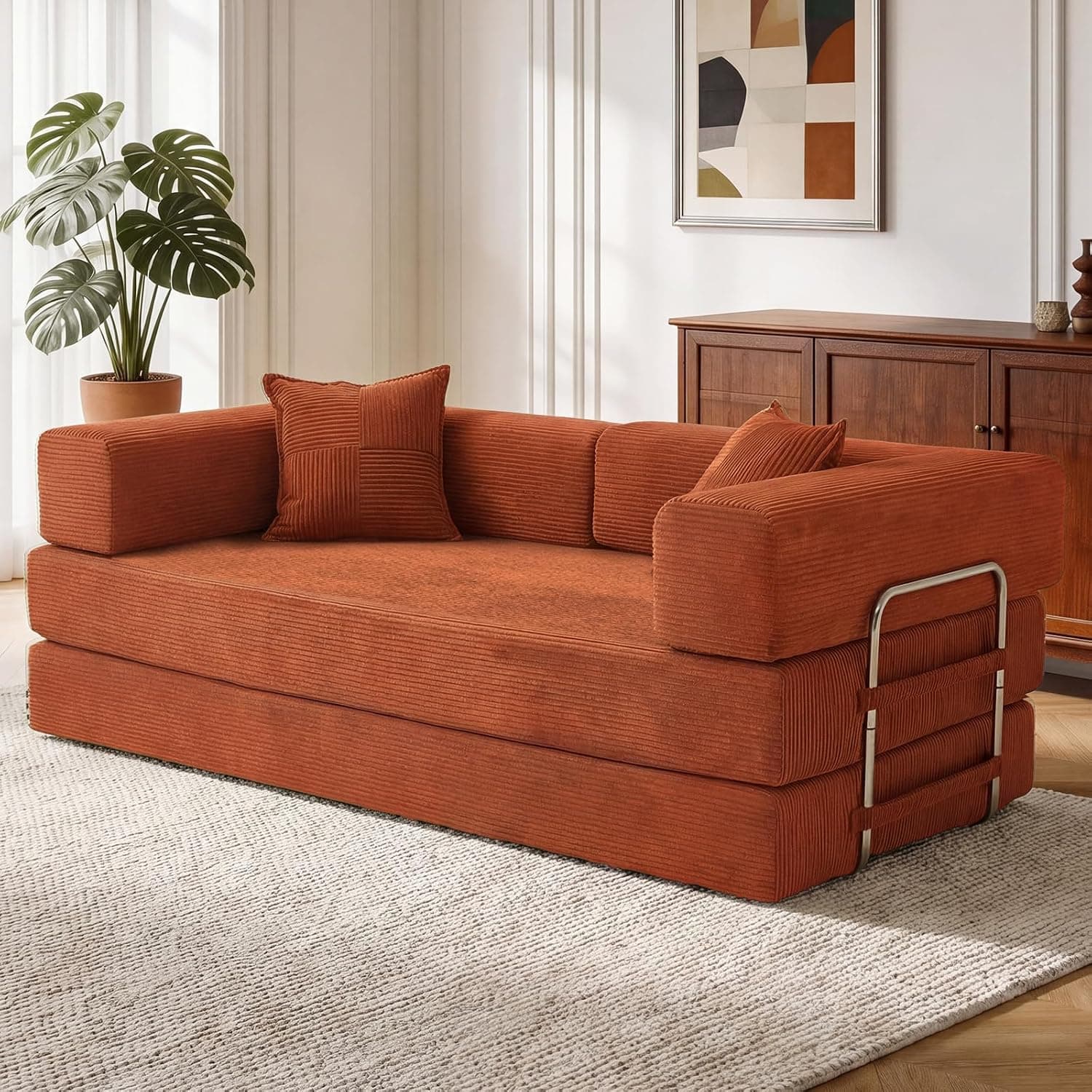 200cm Sofá Cama 3 Plazas con Espuma & Muelles para Salón,Naranja