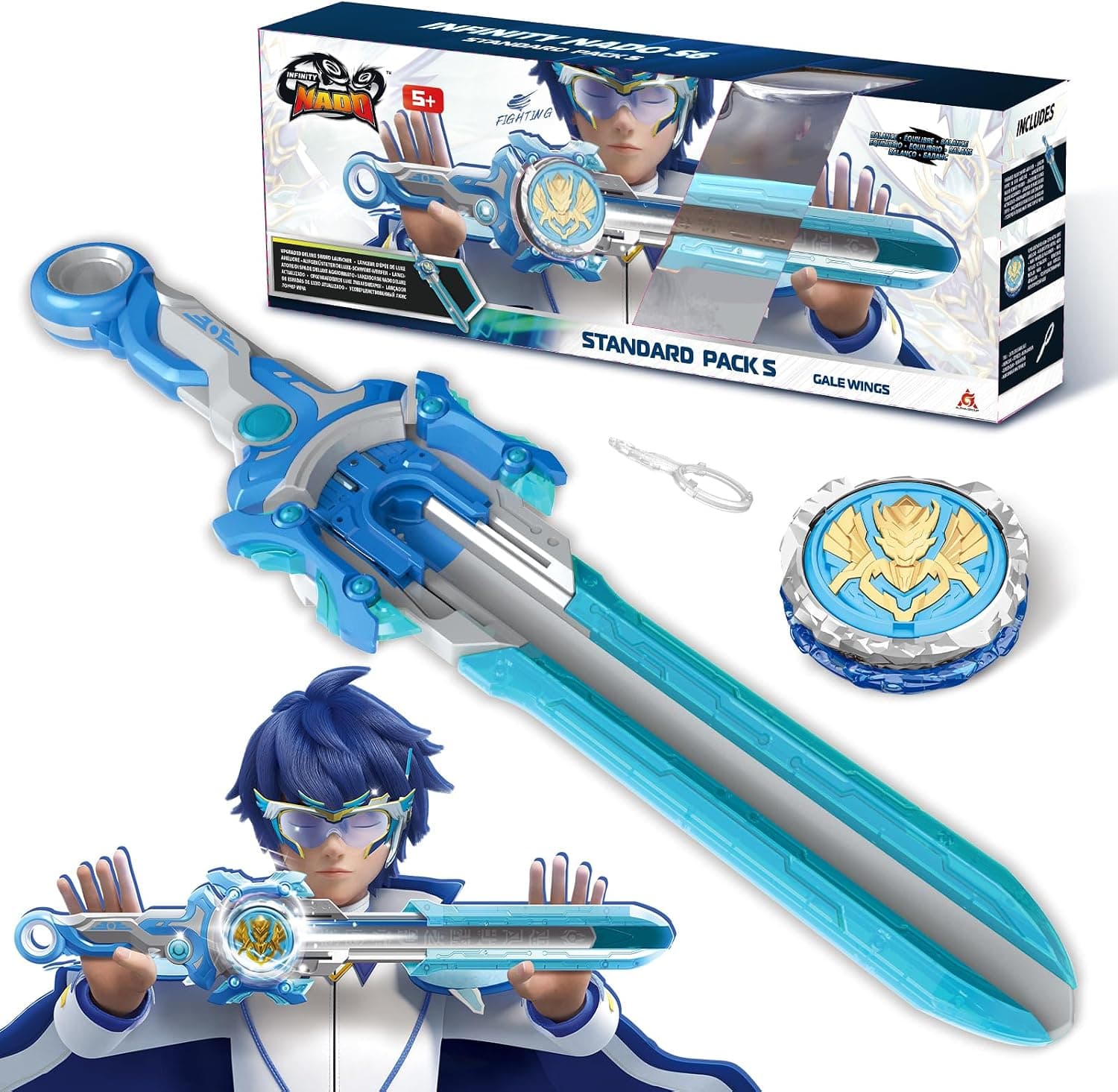 INFINITY NADO Lanzador Espada Peonza Metal Luminosa – Gale Wings 5+