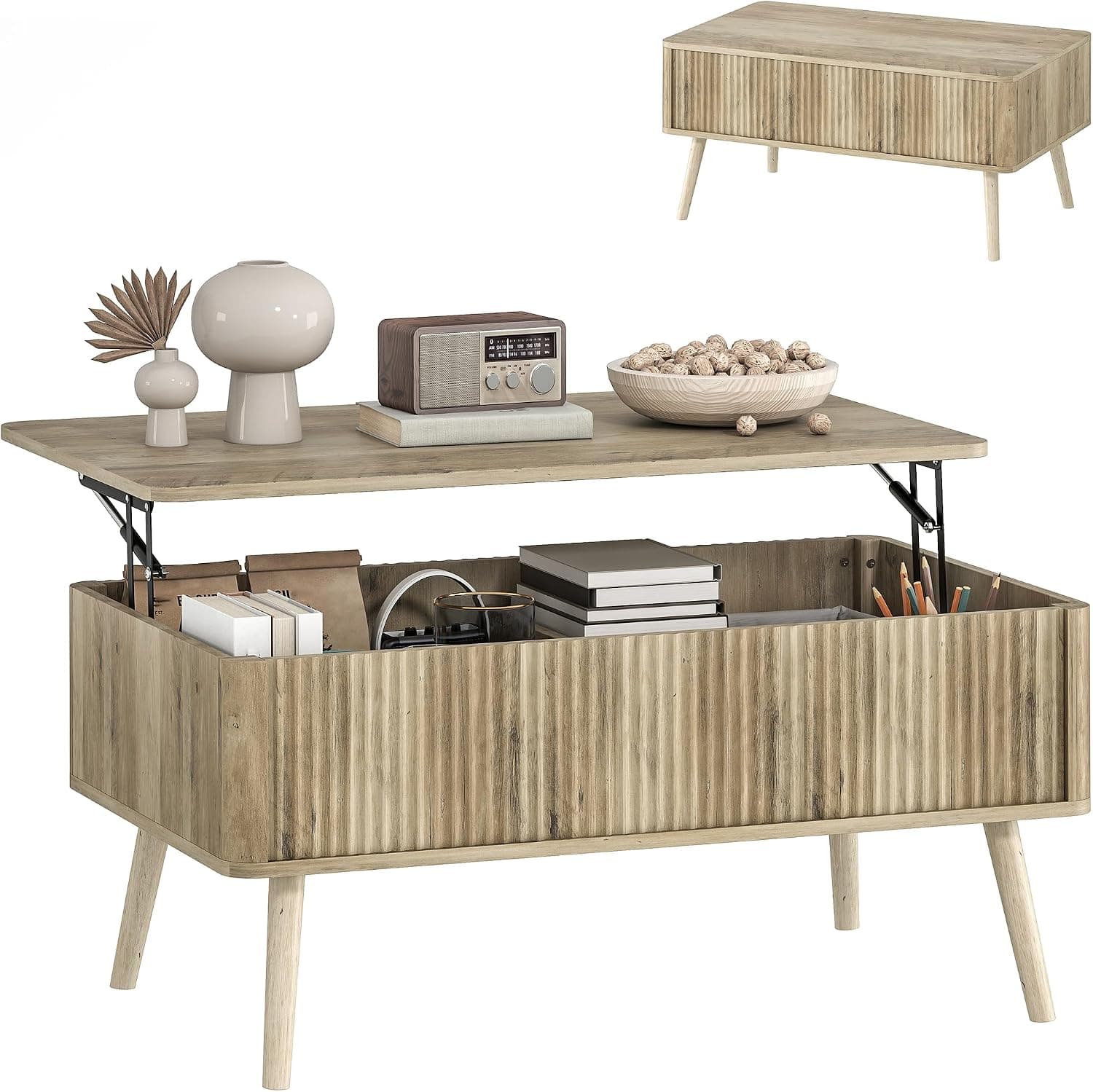 HOMCOM Mesa de Centro Elevable Almacenaje 91x56-80,5x43-57,5 cm Roble