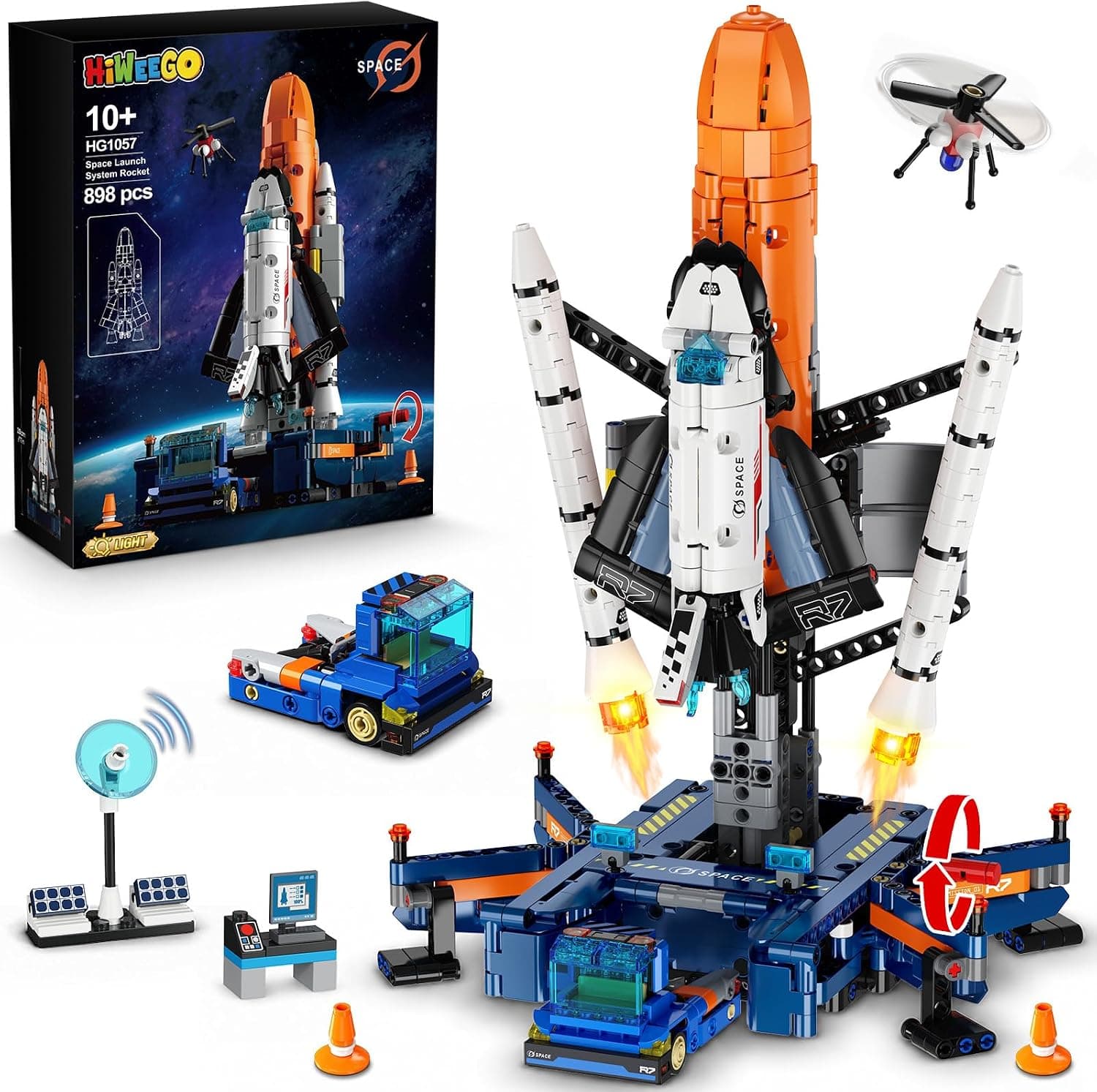 HiWEEGO Cohete Espacial de Construcción Technic con Luz LED para Niños 10+