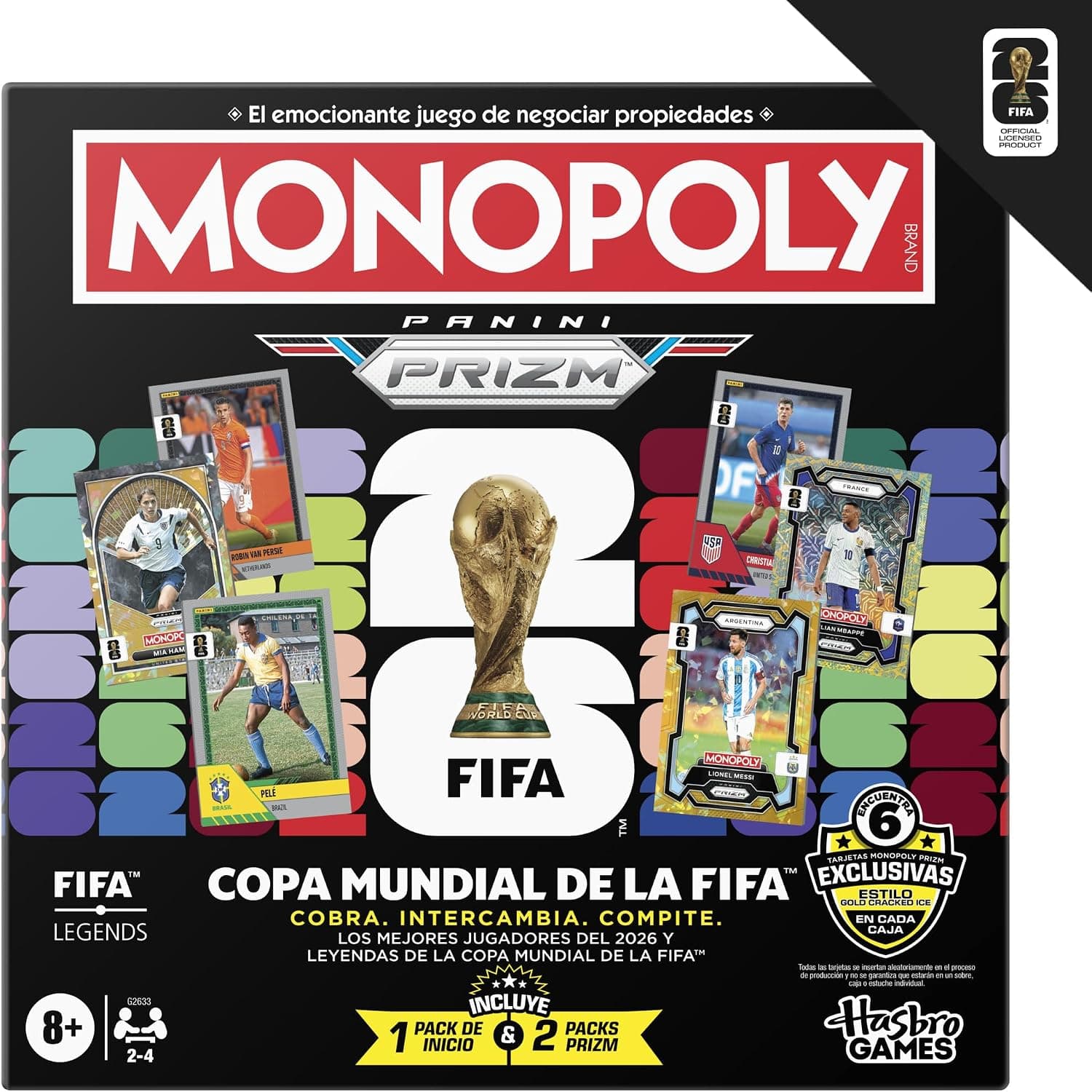Juego Monopoly Panini Prizm: Copa Mundial de la FIFA I Juego de Mesa con Tema de fútbol y con Cartas coleccionables Monopoly Panini Prizm Copa Mundial de la FIFA 2026 I Edad: 8+ - Versión en español