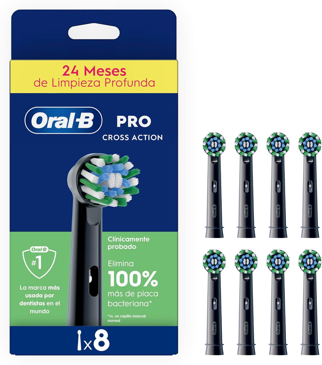 Oral-B Pro CrossAction Cabezales de Recambio Originales, Negros, Pack de 8