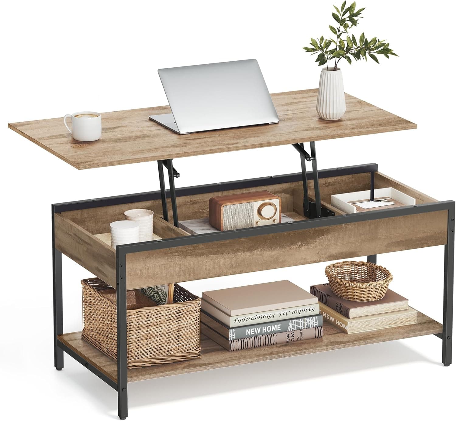 VASAGLE Mesa de Centro Elevable, Mesa de Salón, 50 x 100 cm