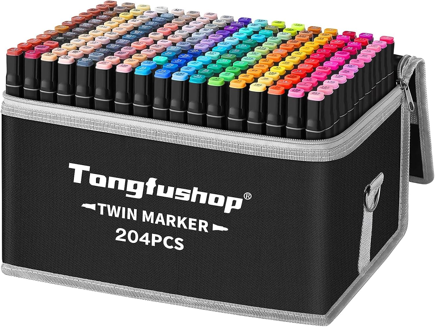 Tongfushop Rotuladors de 204 Colores, Rotuladores Alcohol Doble Punta, 2S Secado Rápido Permanente Marcadores Artístico con Bolsa de Almacenamiento y Espaciador para Niños, Adultos Cómics, Colorear