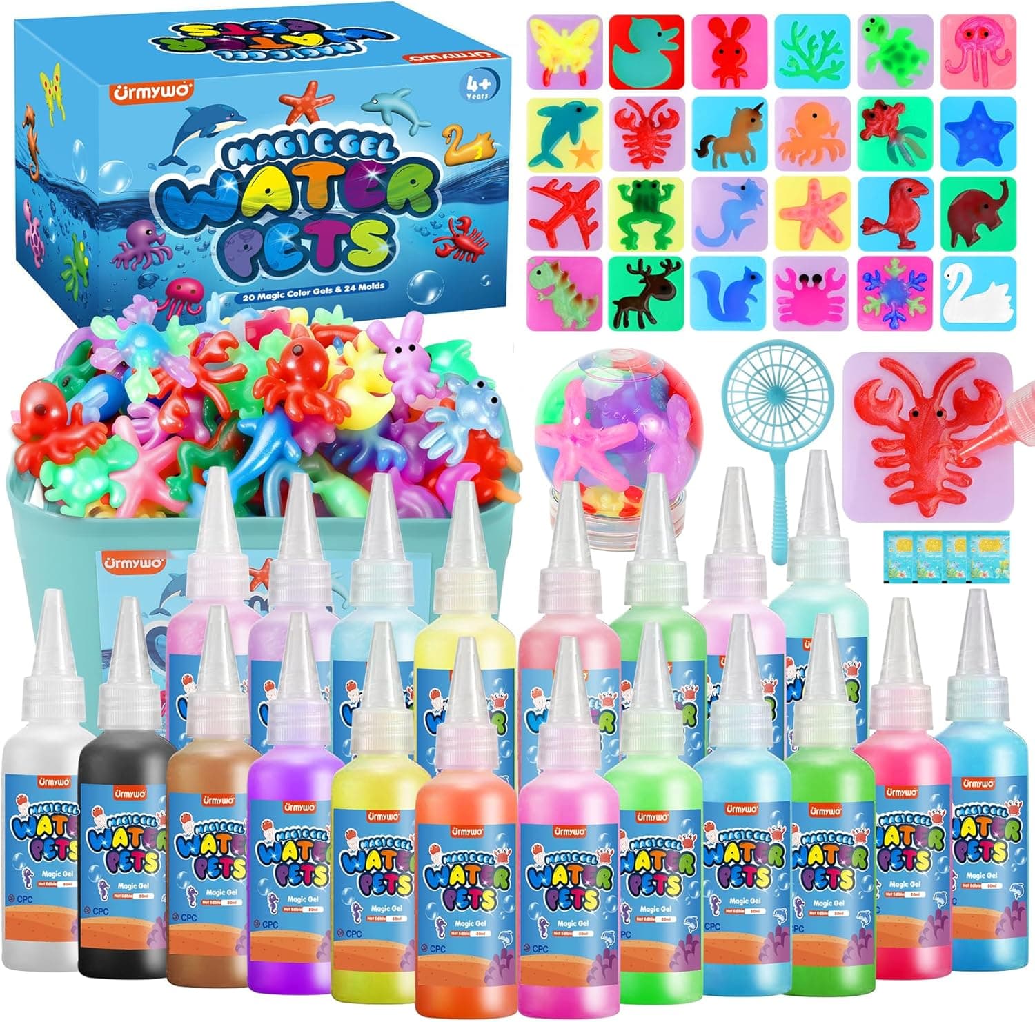 URMYWO Aqua Gelz, 3D Magic Water Elf Kit con 20 Geles y 24 Moldes para Manualidades Niños Creativas, Juguetes DIY, Juegos Educativos y Regalo Original para Niños y Niñas a Partir de 3 Años