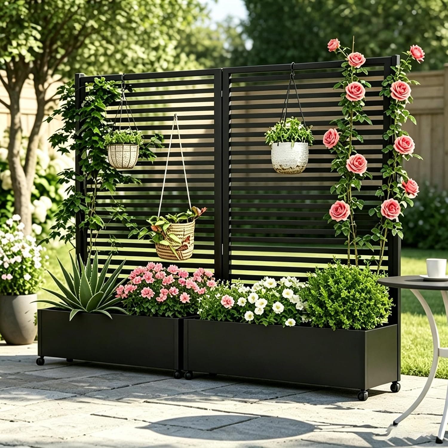 Jardinera metálica para Exterior con Enrejado, bancal Elevado de Metal con Ruedas, Jardinera Independiente con privacidad para Flores y Verduras en jardín, Patio y balcón.