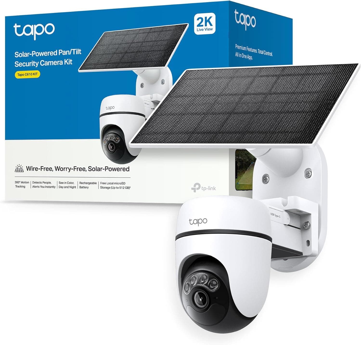 Tapo C610 Kit - Cámara Vigilancia WiFi Exterior 360º, Panel Solar, 2K 3MP