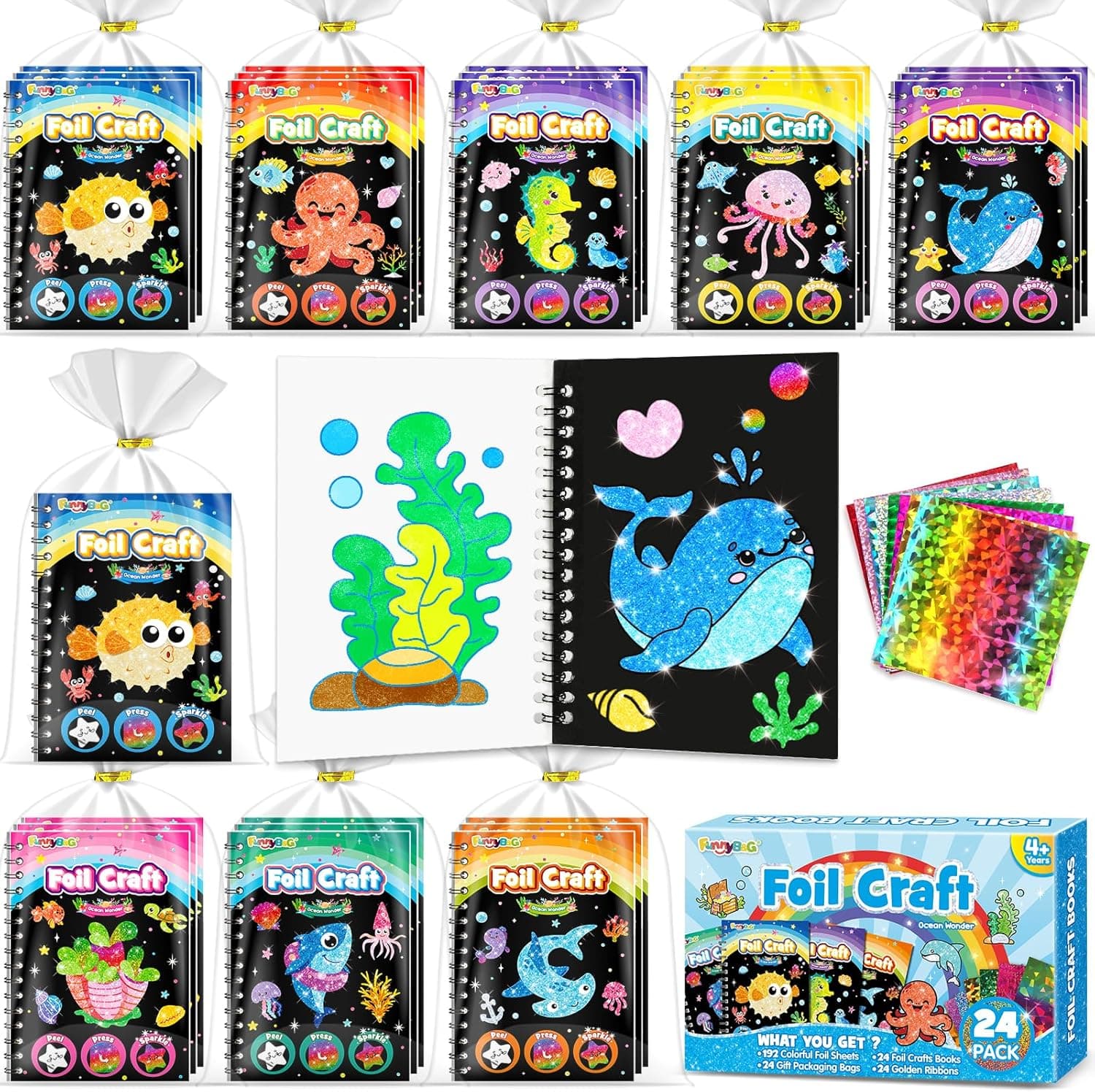 FUNNYB&G 24 Pack 2 IN 1 Kit de Arte con Foil + Libros de Colorear