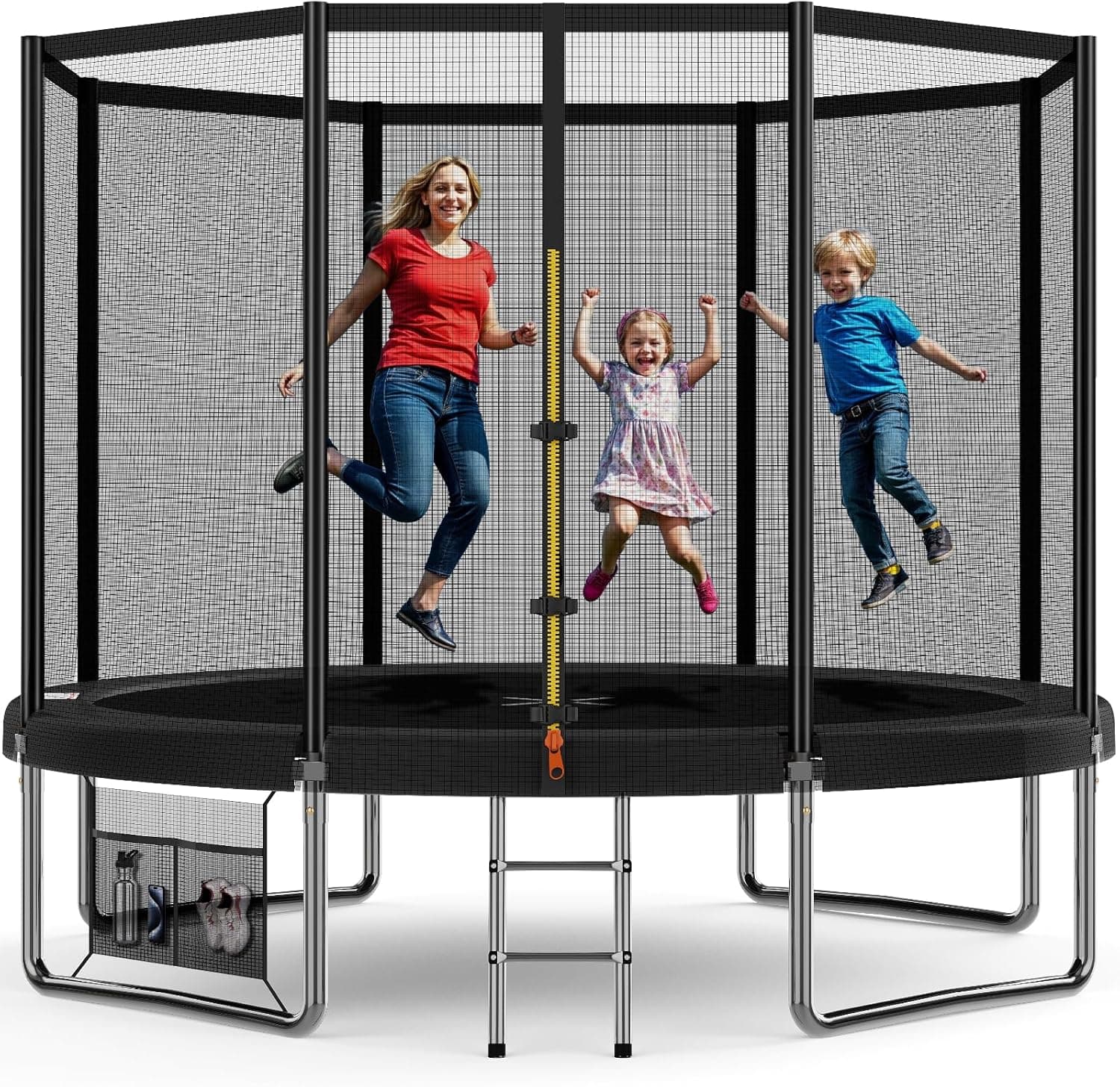 Devoko Cama Elástica Exterior para Niños Ø 183/228/305/366/427 cm, Trampolines para Niños con Malla de Zapatos, Escalera, Red de Seguridad, Capacidad de Carga 50-150 kg