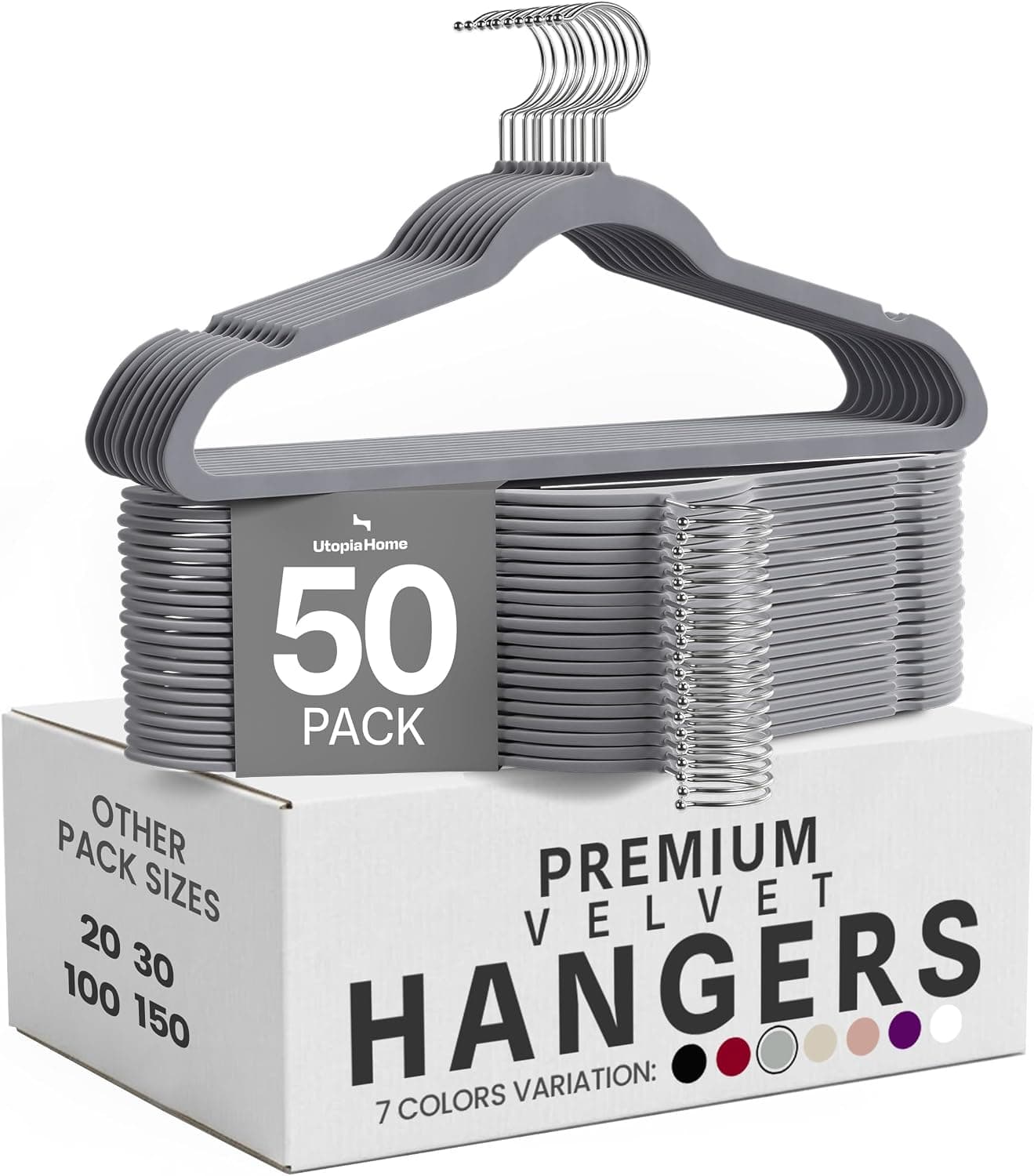 Utopia Home Premium Perchas Terciopelo (Gris, Paquete de 50)