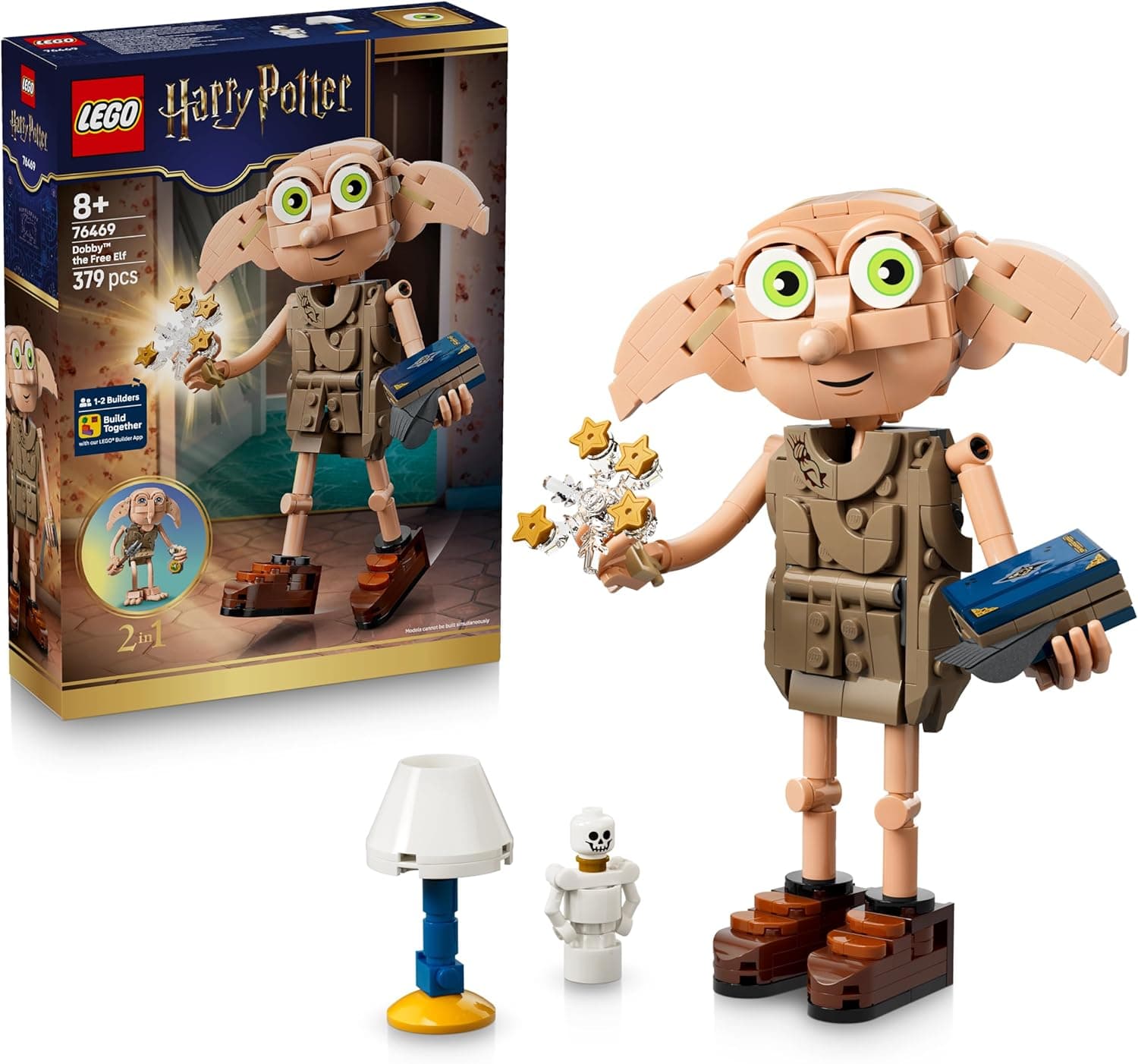 LEGO Harry Potter 2en1 Dobby el Elfo Libre de Juguete - Kit de Maquetas Transformable en Figura de Kreacher - Decoración para el Dormitorio - Regalo para Niñas, Niños y Fans de 8+ Años - 76469