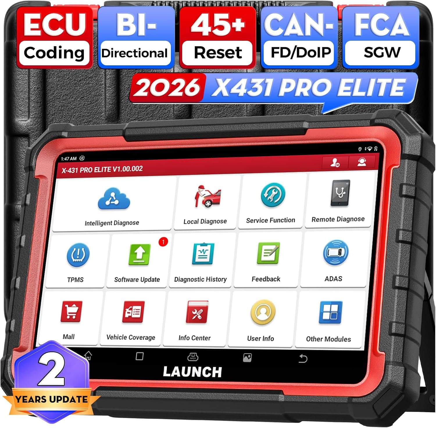 Launch X431 Pro Elite OBD2 Diagnosis Coche Multimarca, 45+ Resets