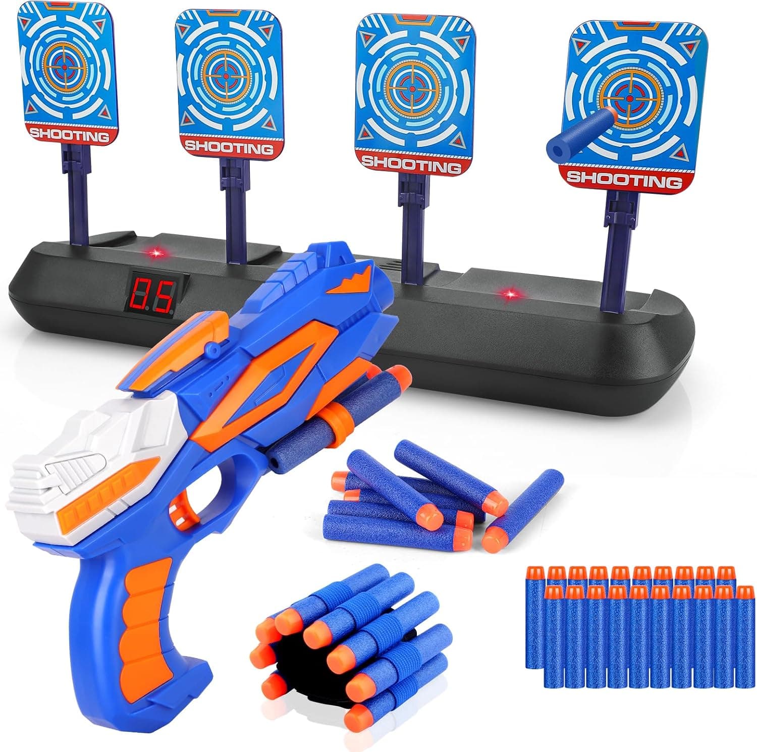 Buoeuik Disparo a la diana para Nerf, diana digital eléctrica, 20 balas, juegos niños niños 3 4 5 6 7 8 9 10 años juego de disparos