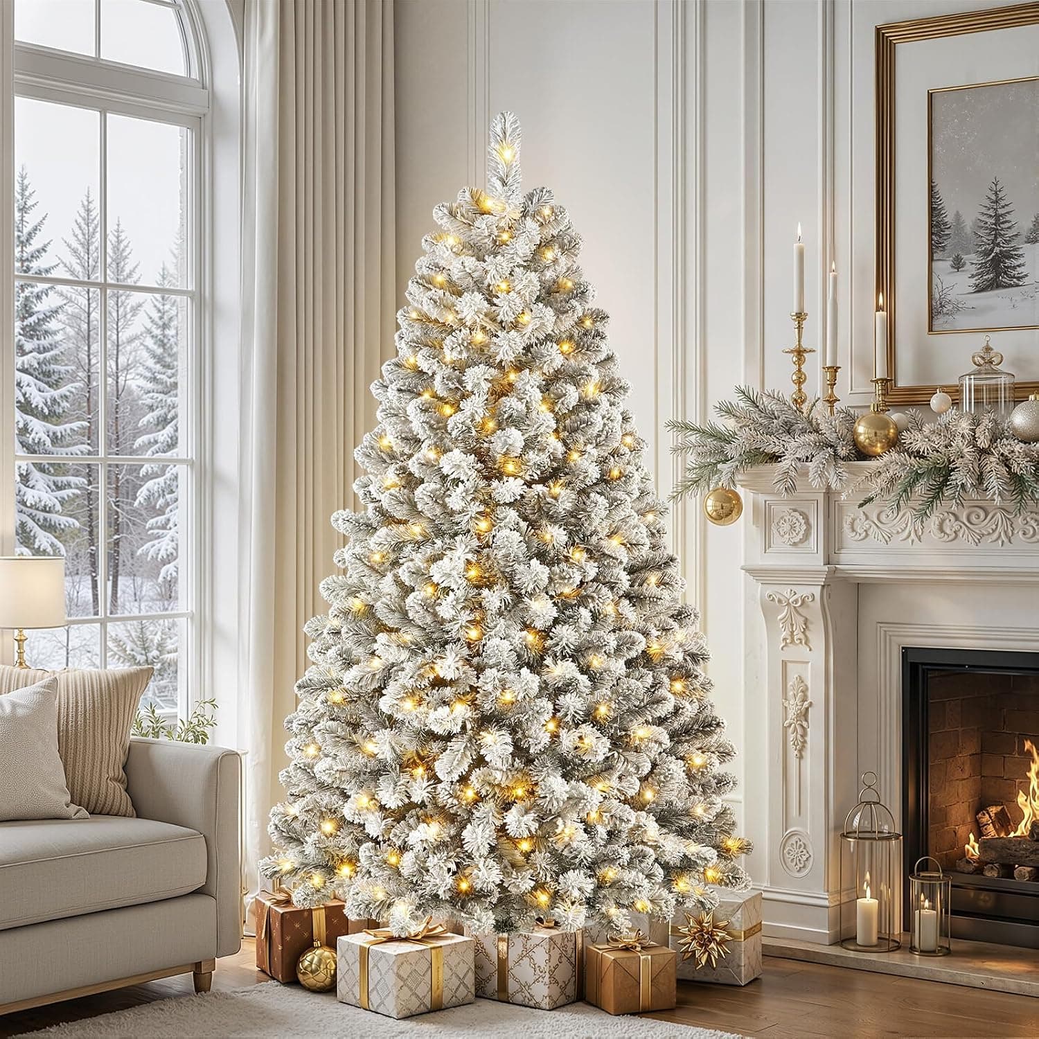 SHareconn Arbol de Navidad Nevado con Luces Incorporadas 180cm, 628 Puntas