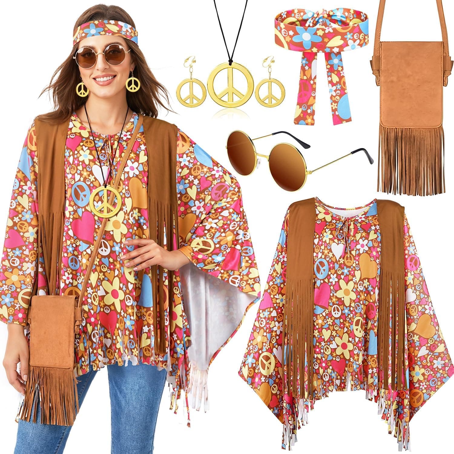 iZoeL Halloween Disfraz Hippie Disfraces Mujer 70s 80s complementos Top