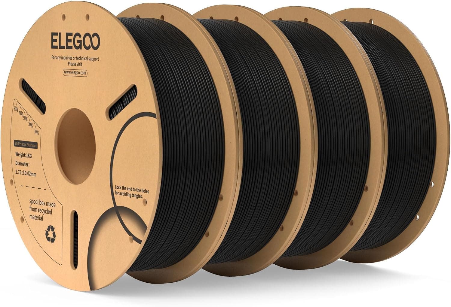 ELEGOO Filamento PLA 1.75 4KG Negro