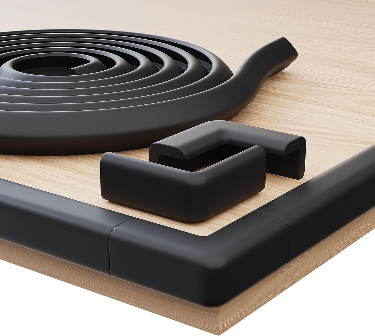 SafeMate Protector de Bordes y Esquinas para Bebés – 6m de Espuma de Seguridad para Mesa y Muebles – 10 Protectores Adhesivos – Protección Infantil para el Hogar – Negro Mate