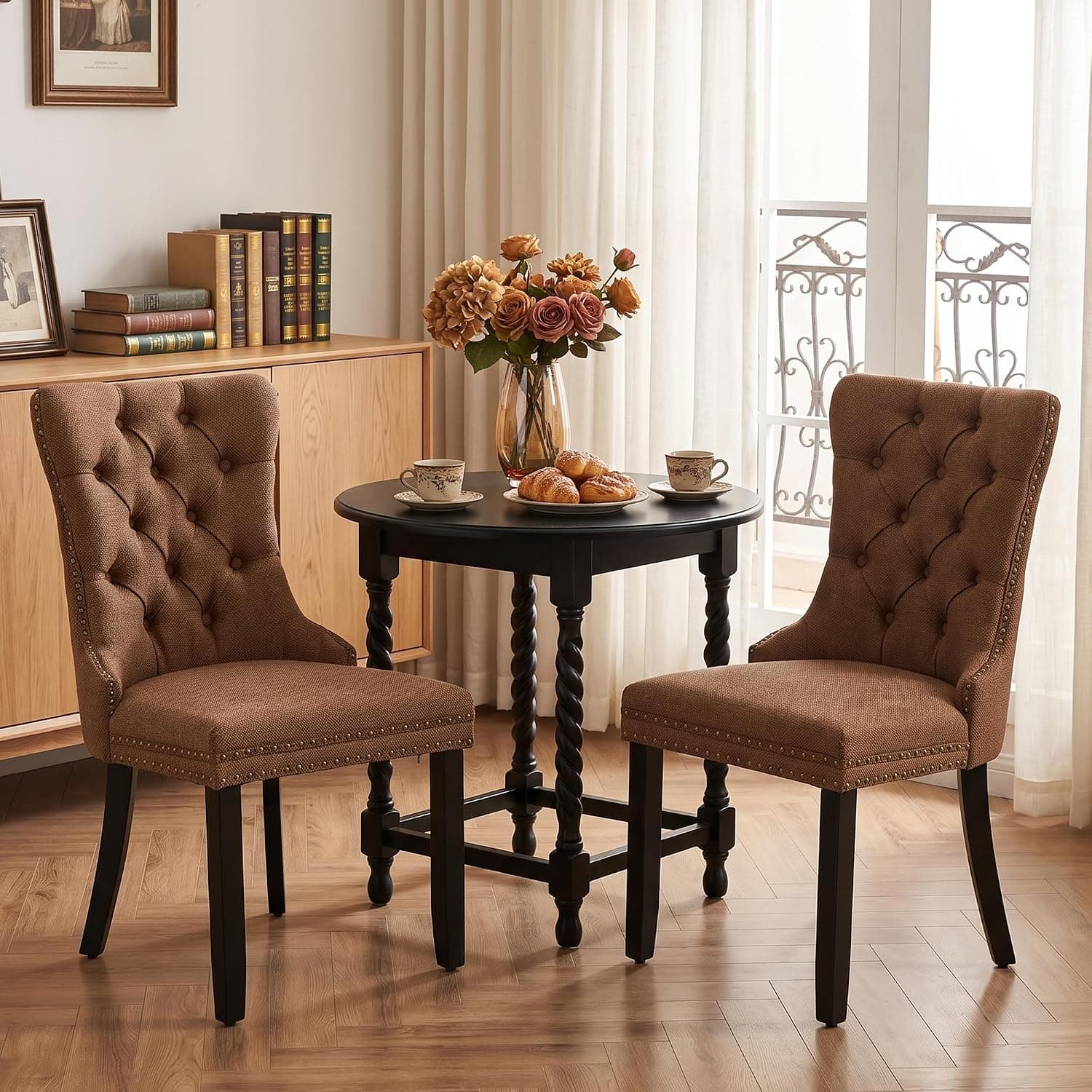 Sillas Comedor Lino Café, Patas Madera, Juego 2