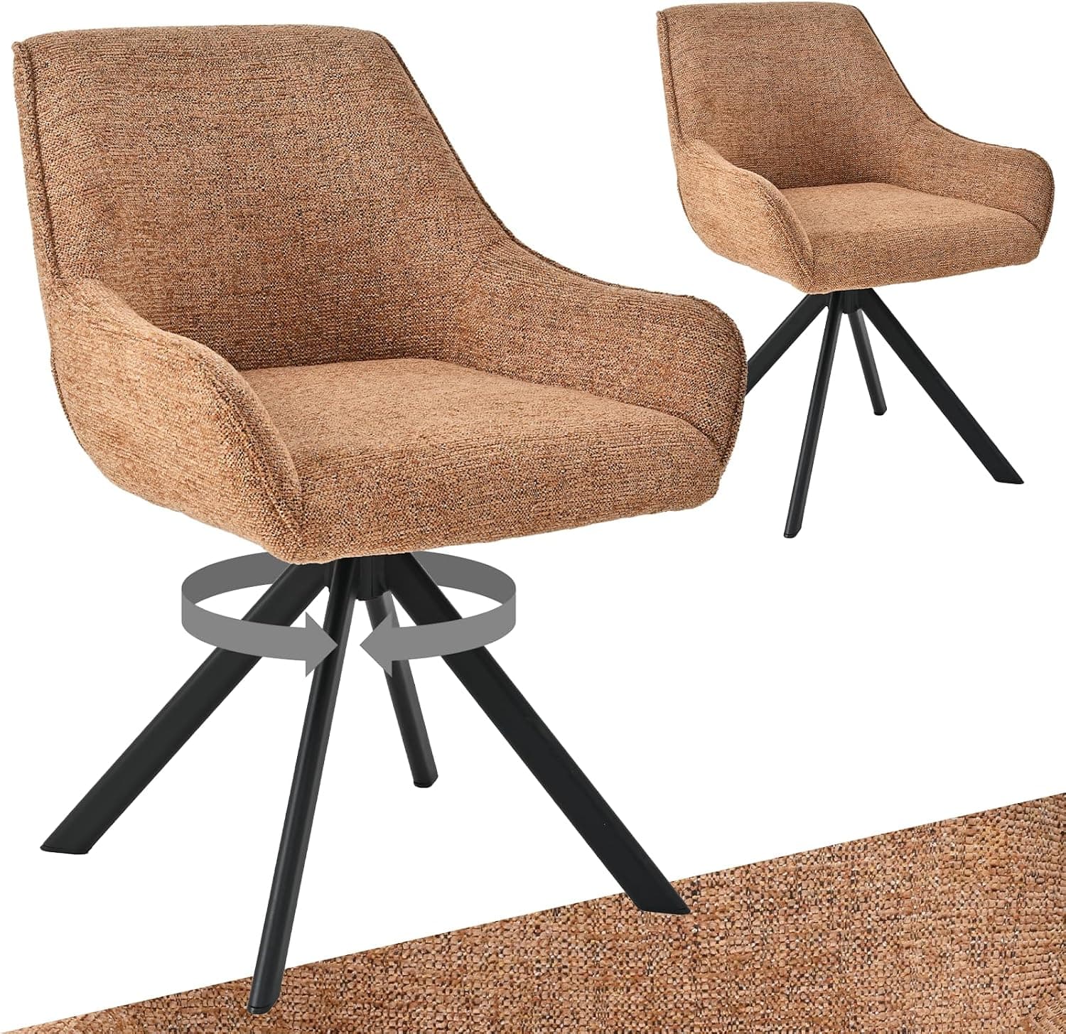 Pack 2 Sillas de Comedor Giratorias Chenilla Naranja
